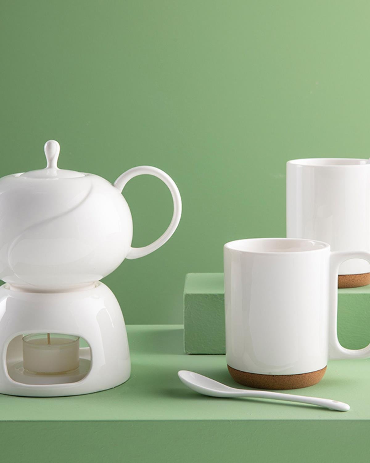 Simple Elegant Porcelain 2 Set Pot Set 600 ml + 280 ml White