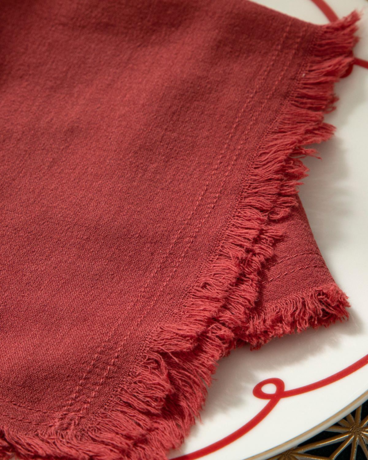 Smooth Fringes Cotton 6 Set Guest Napkins 40x40 cm Claret Red