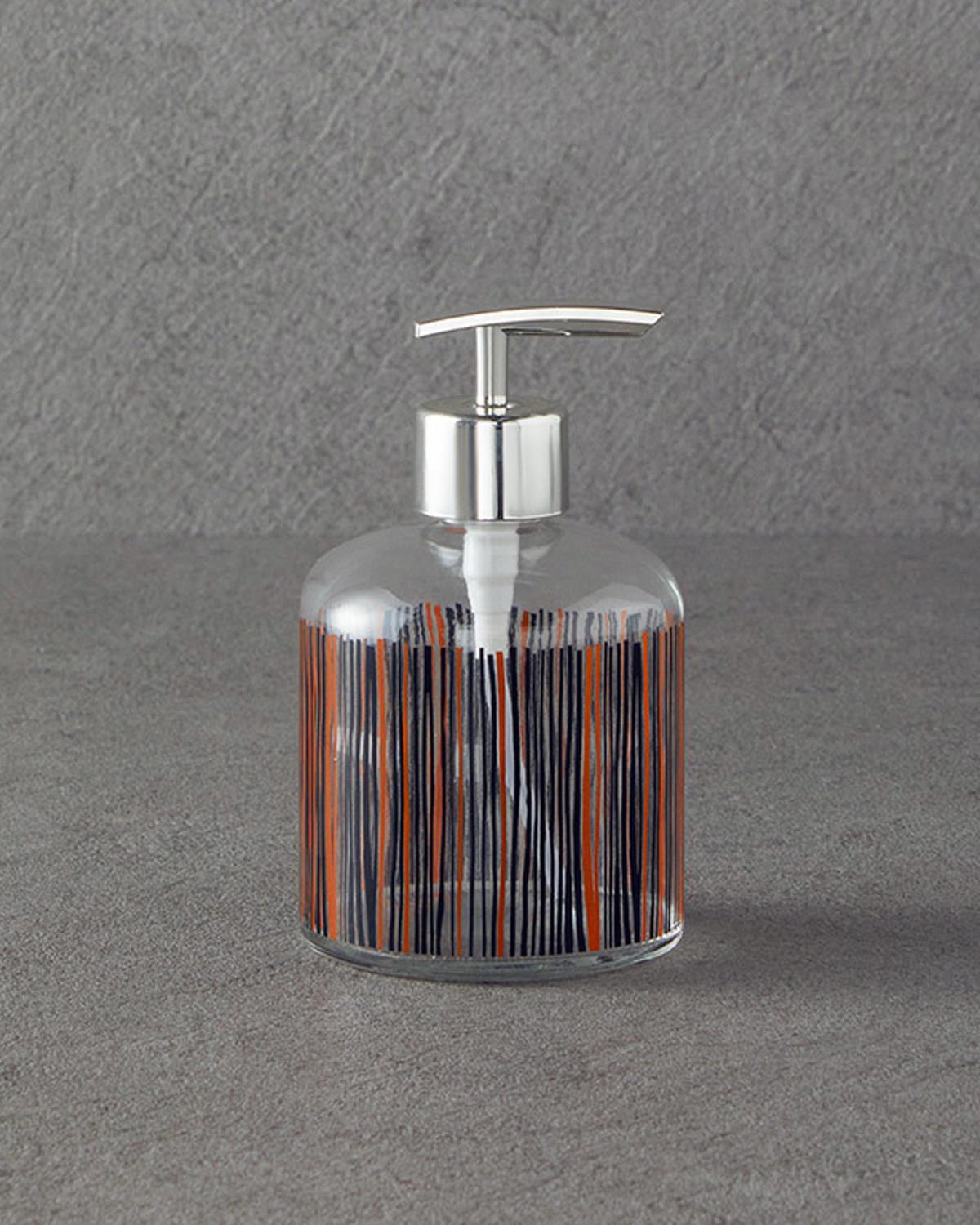 Striped Glass Liquid Soap Dispense 8x14 cm Silver.