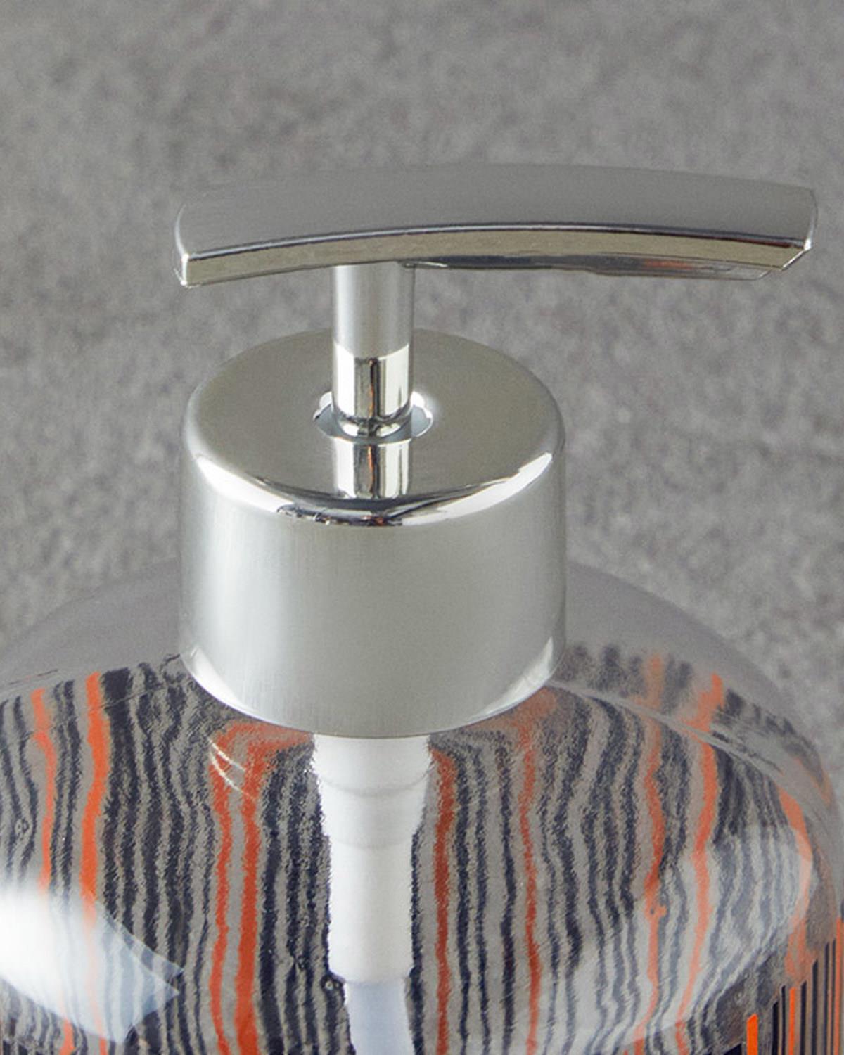 Striped Glass Liquid Soap Dispense 8x14 cm Silver.