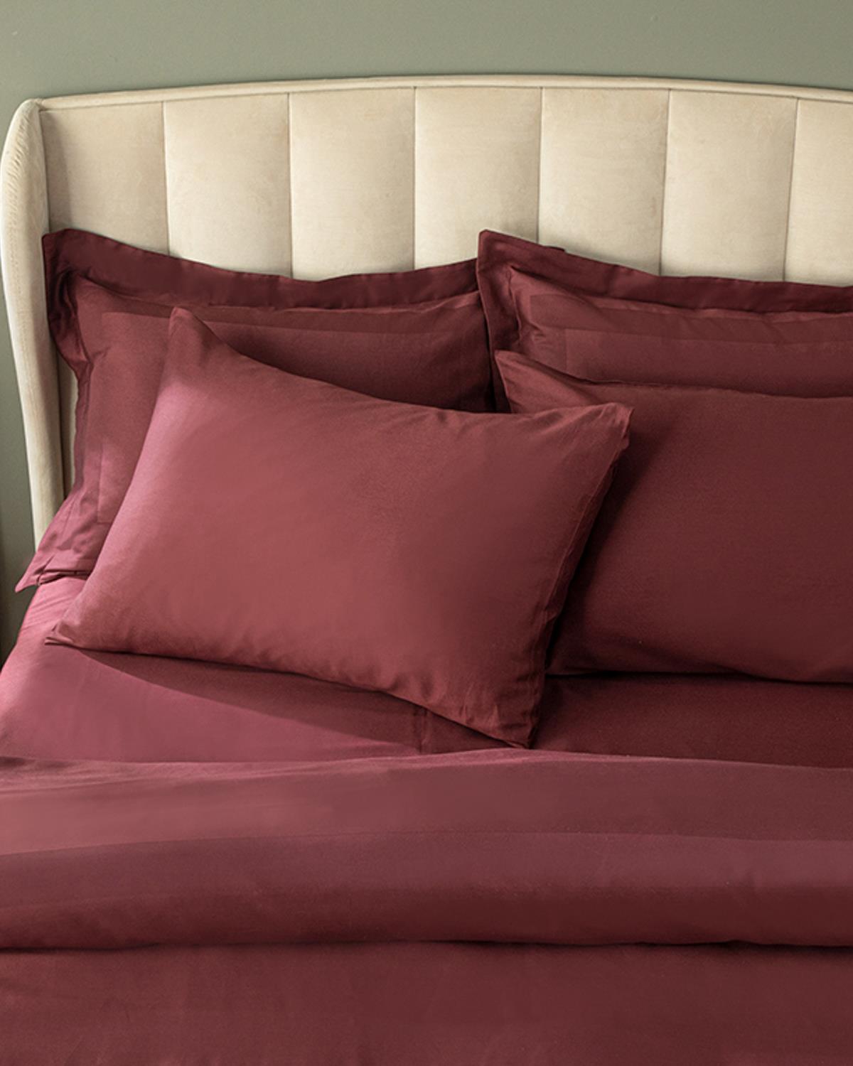 Vivian Framed Cotton Satin Double 4 Pillows Duvet Cover Set 200x220 cm Damson