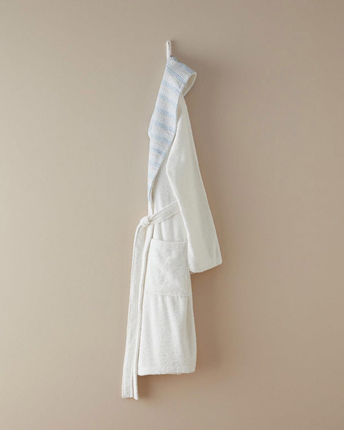 Wolin Cotton Polyester Bordered Bathrobe L-XL White
