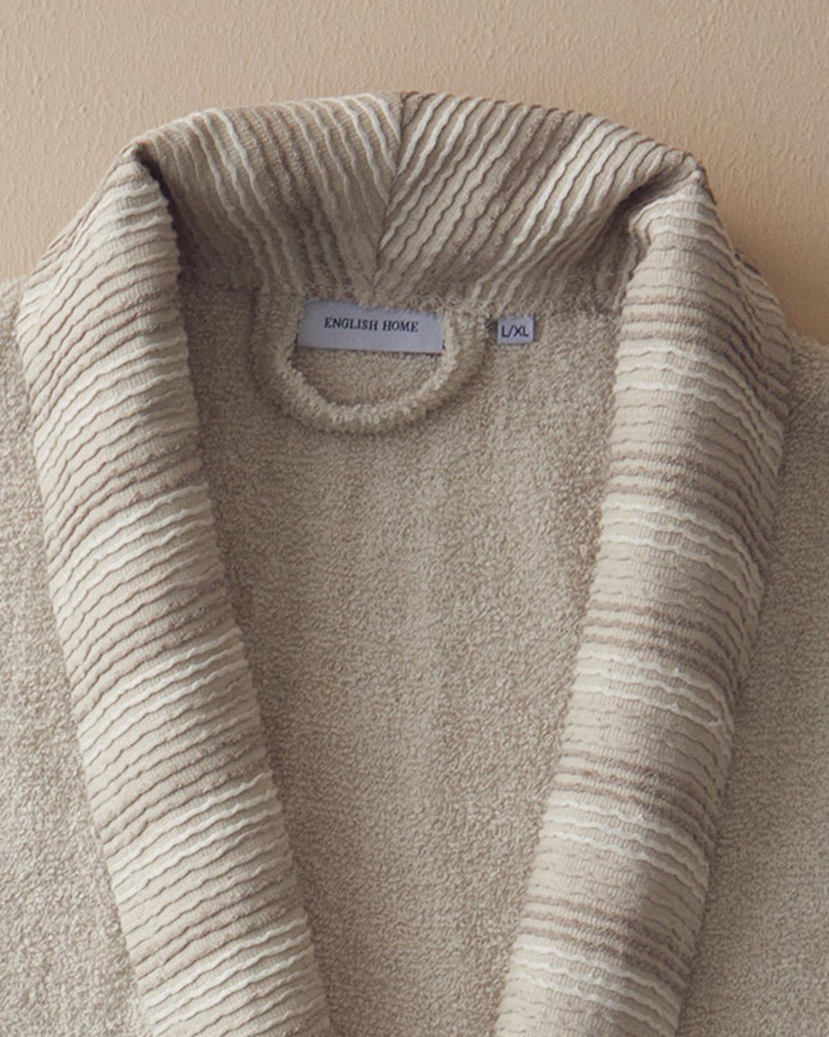 Wolin Cotton Polyester Bordered Bathrobe S-M Stone Color