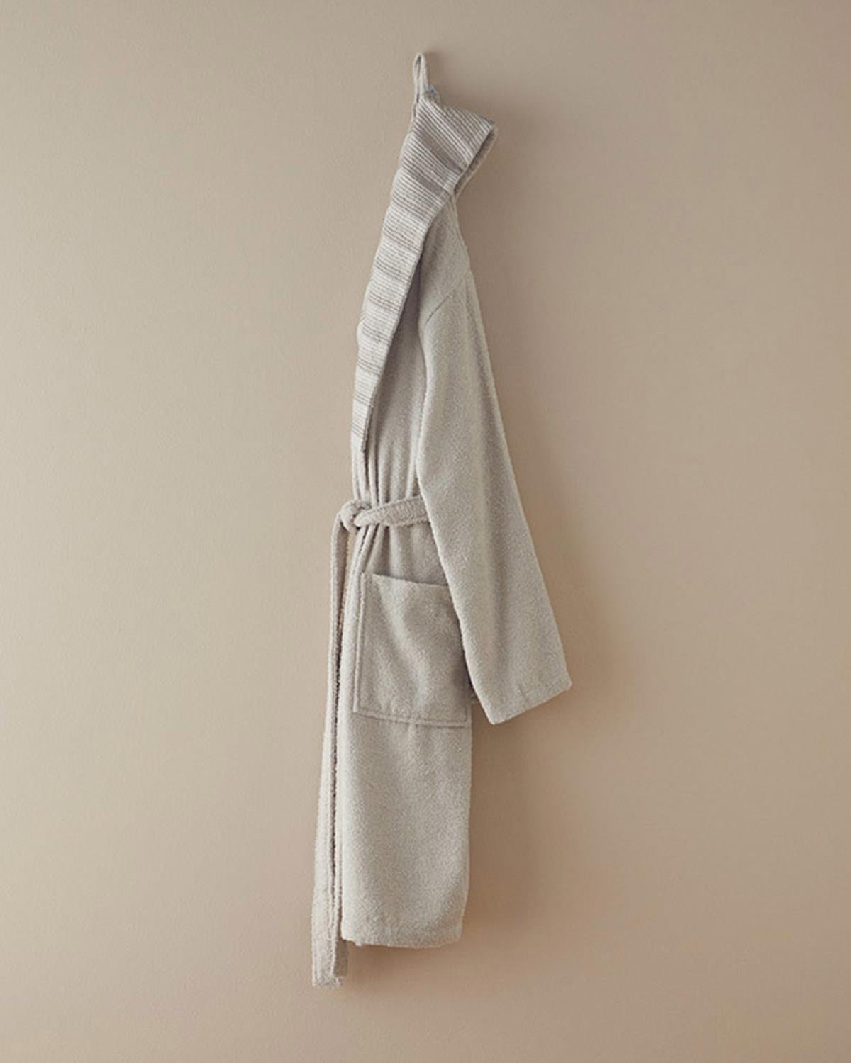 Wolin Cotton Polyester Bordered Bathrobe S-M Stone Color