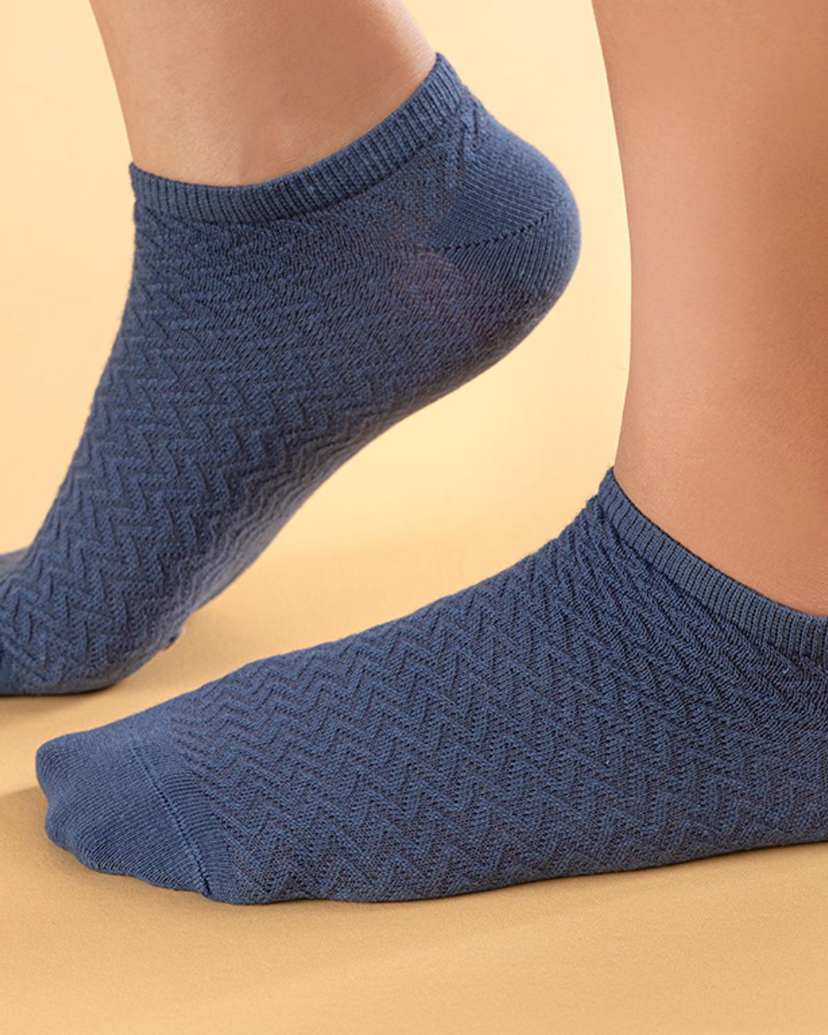 Zigzag Чорапи До Глезена Дамски, Памучен, Синьо, 36-40