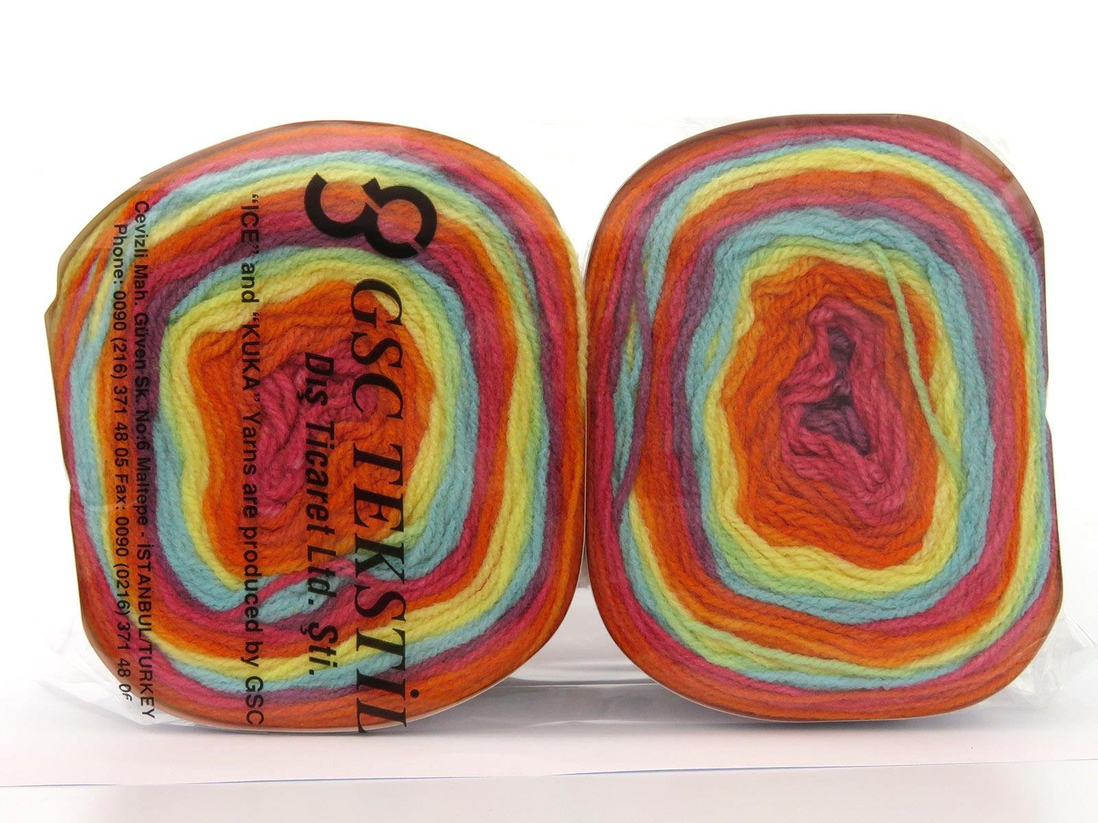 Lot of 2 x 150gr Skeins Ice Yarns MUFFINS Yarn Orange Pink Yellow Light Turquoise