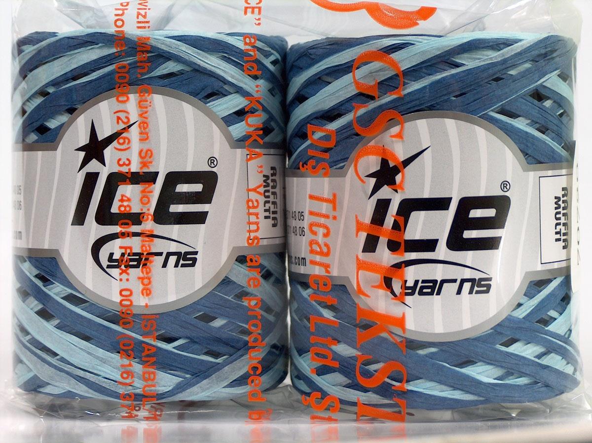Lot of 2 x 100gr Skeins Ice Yarns RAFFIA MULTI (100% Viscose) Yarn Blue Shades