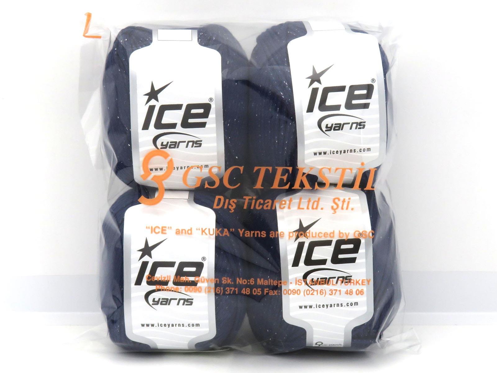 Lot of 4 x 100gr Skeins Ice Yarns VISCOSE GLITZ (95% Viscose) Yarn Navy