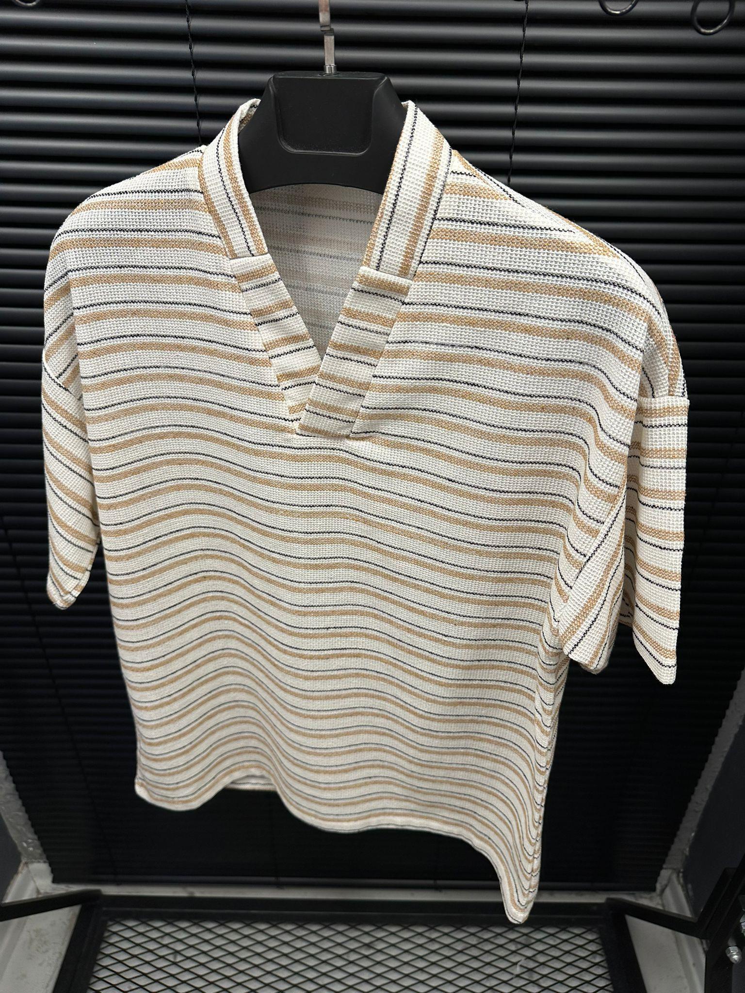 Ethical Çizgili Keten T-Shirt