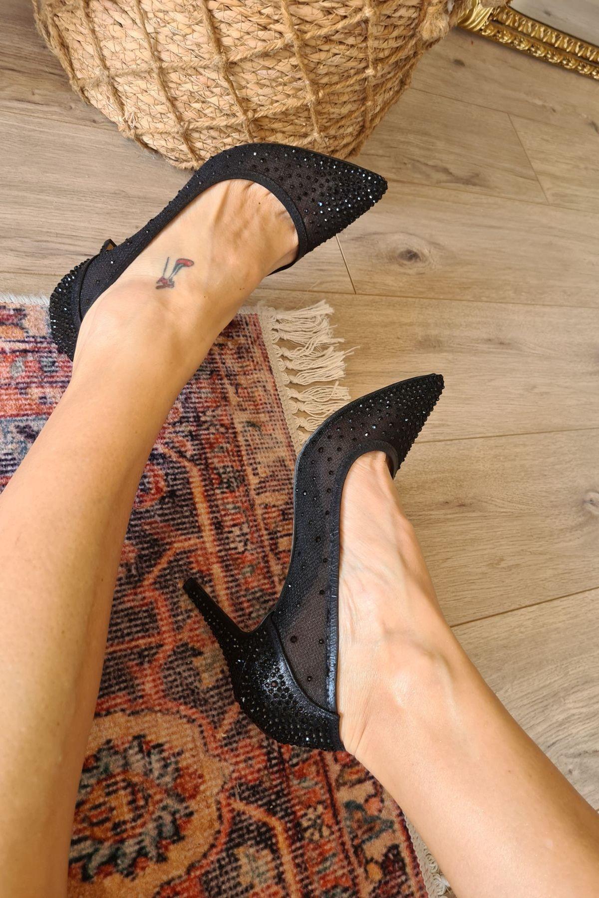 036 4268 Topukla Kadın 8 cm Topuklu Taşlı Abiye Ayakkabı