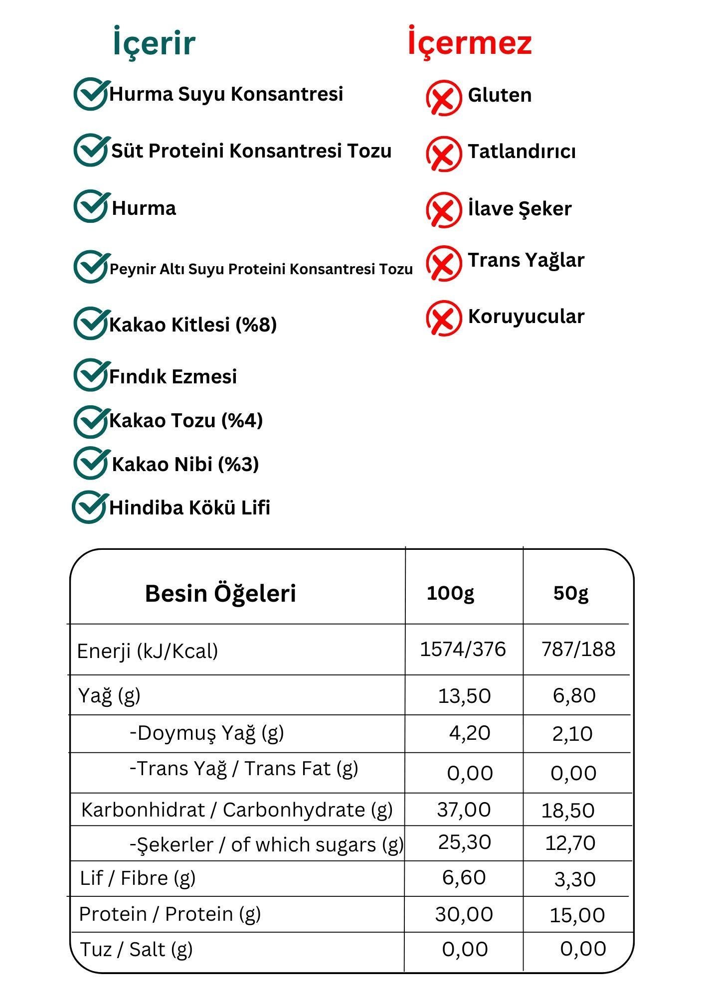 Yüksek Protein Bar Kakaolu 50g x 12 Adet