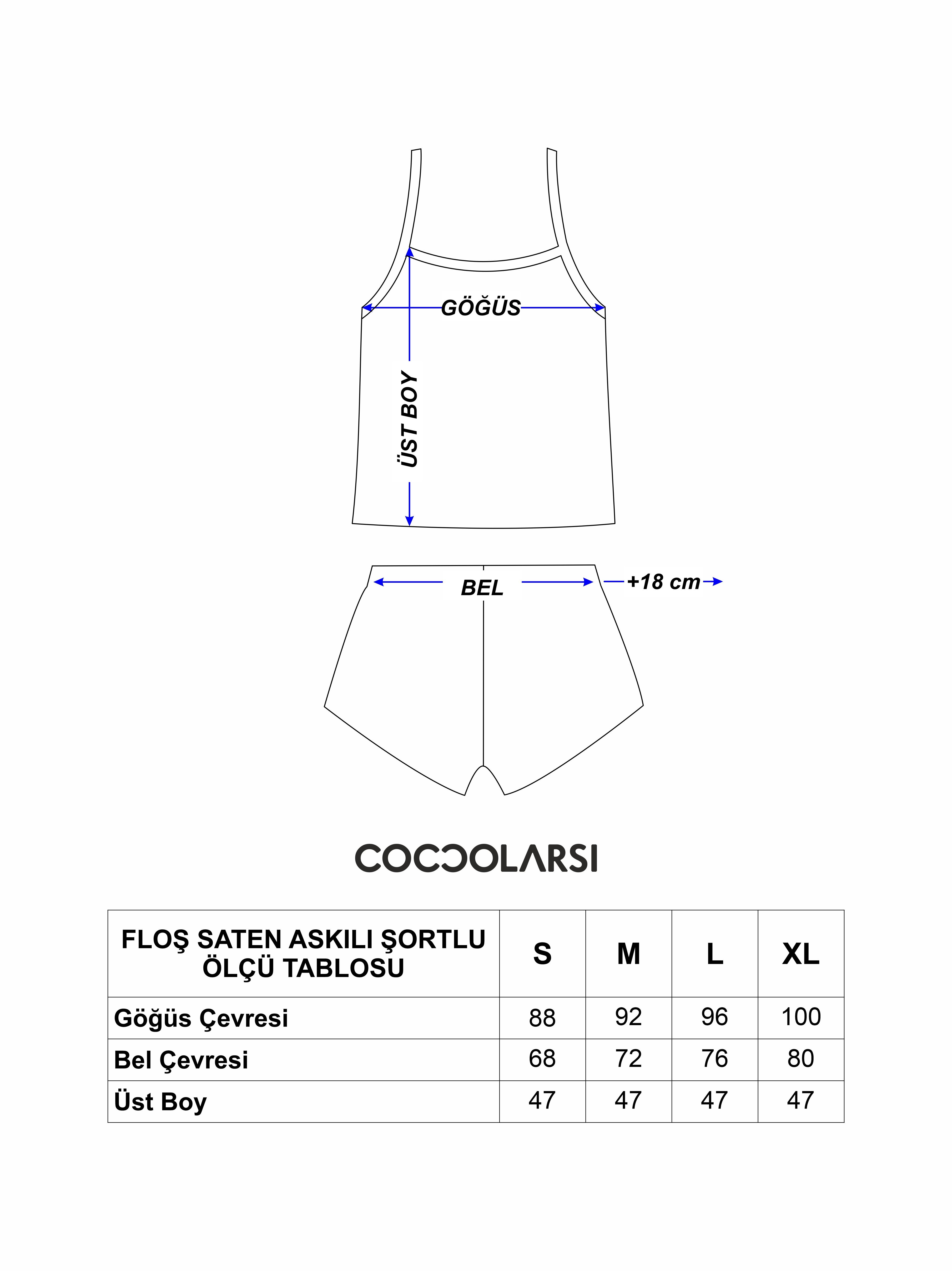 Askılı Şortlu Floş Saten Pijama Takımları