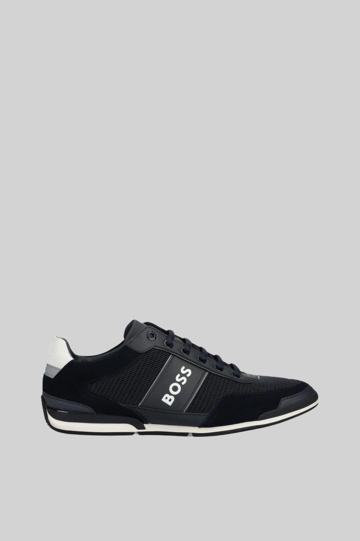 Boss Erkek Logolu Deri Detaylı Saturn Sneaker Ayakkabı Siyah
