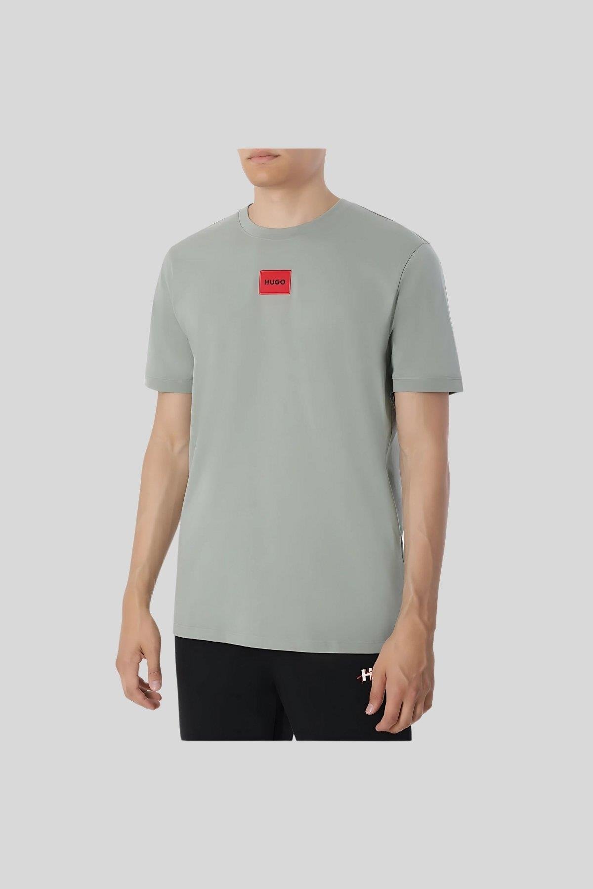 Hugo Logo Uygulamalı Pamuklu Erkek T-Shirt Yeşil