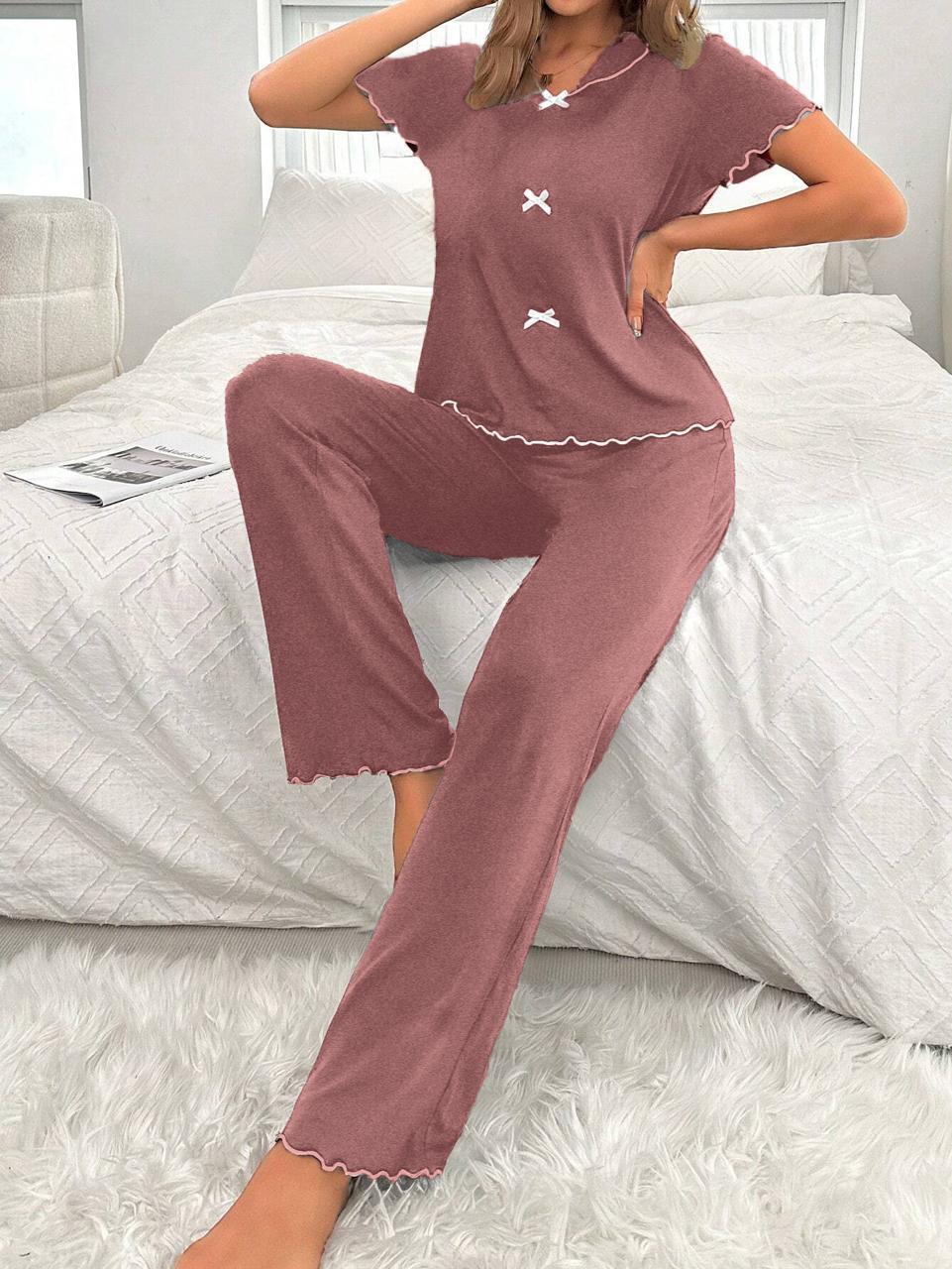 Bella Notte Gül Kurusu Fiyonk Detaylı Pamuklu Pijama Takımı 7307