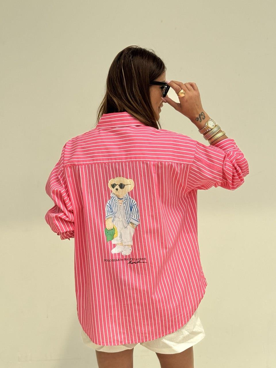 Polo Arkası Baskılı Gömlek Pembe