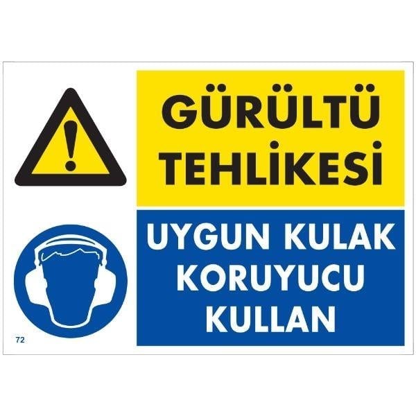 Gürültü Tehlikesi Uygun Kulak Koruyucu Kullan Uyarı LevhasıİSG-72-2535SGürültü Tehlikesi Uygun Kulak Koruyucu Kullan Uyarı Levhası