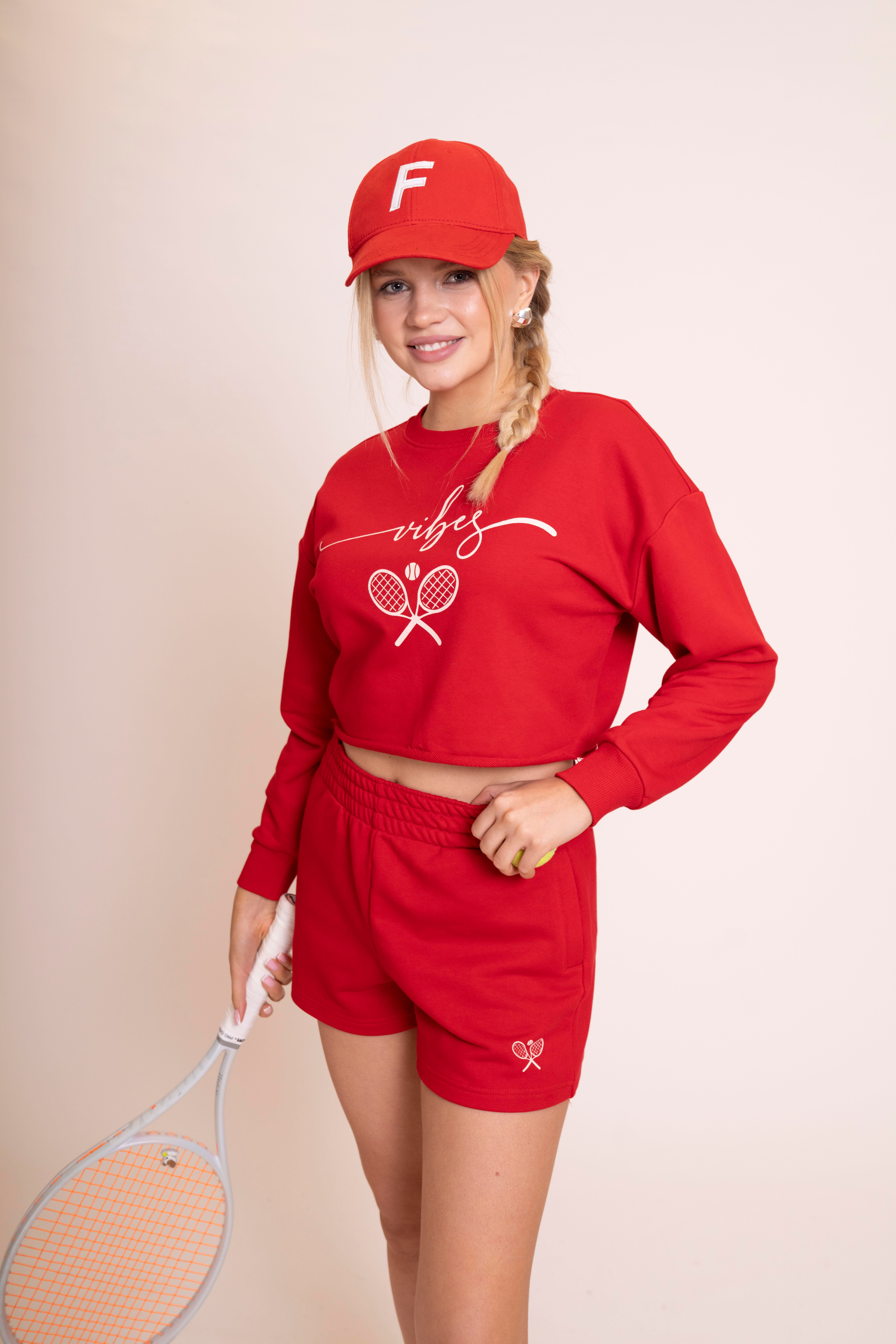 AFLOOW Delicate Kadın Kırmızı Oversize Crop Sweatshirt - 