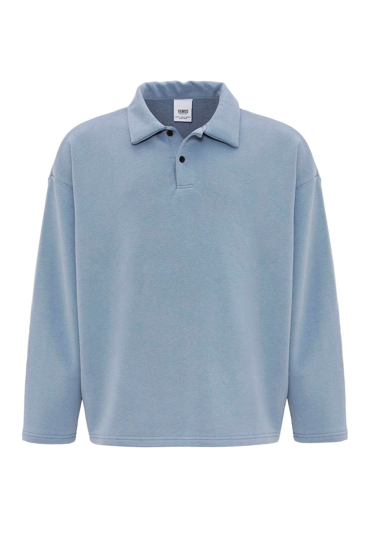 Basıc Polo Yaka Sweatshirt Aqua Marıne