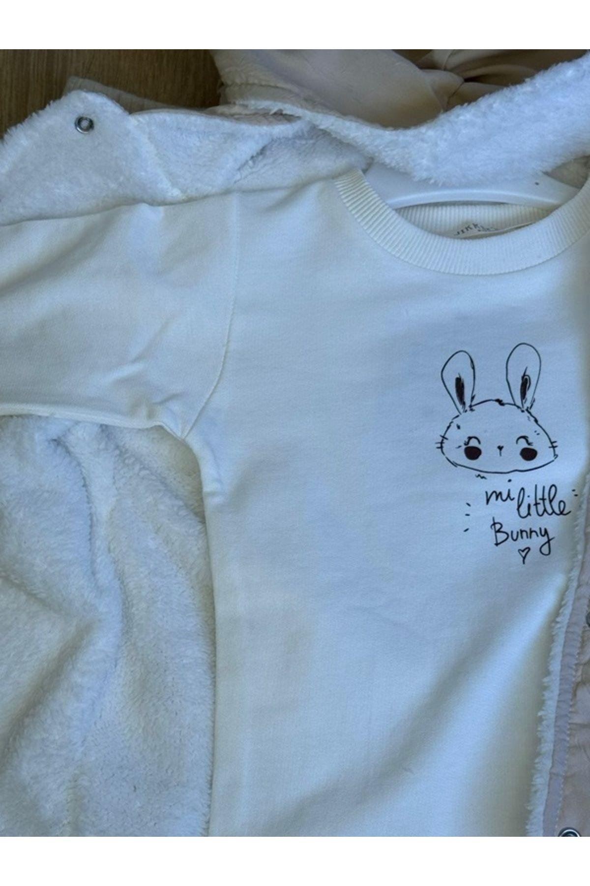 3Lü Kız Bebek Çocuk İçi Polarlı Ceket 2 İplik Sweatshirt Ve Pantalon Takım