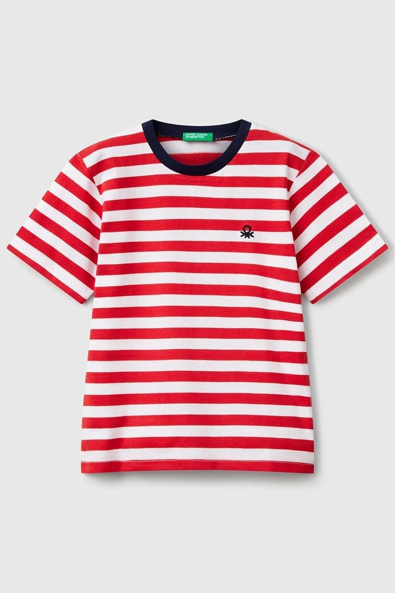 United Colors of Benetton Erkek Çocuk Çizgili T shirt Kırmızı 3FHXG10HR 