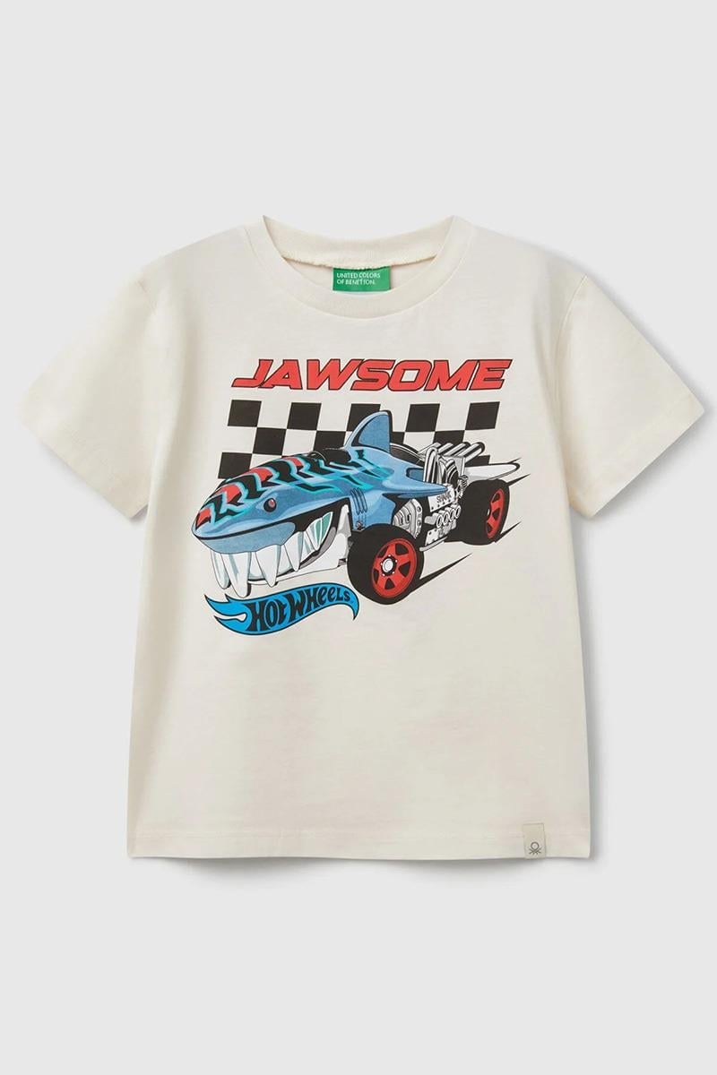 United Colors of Benetton Erkek Çocuk Hot Wheels T shirt Ekru 3I1XG10I3