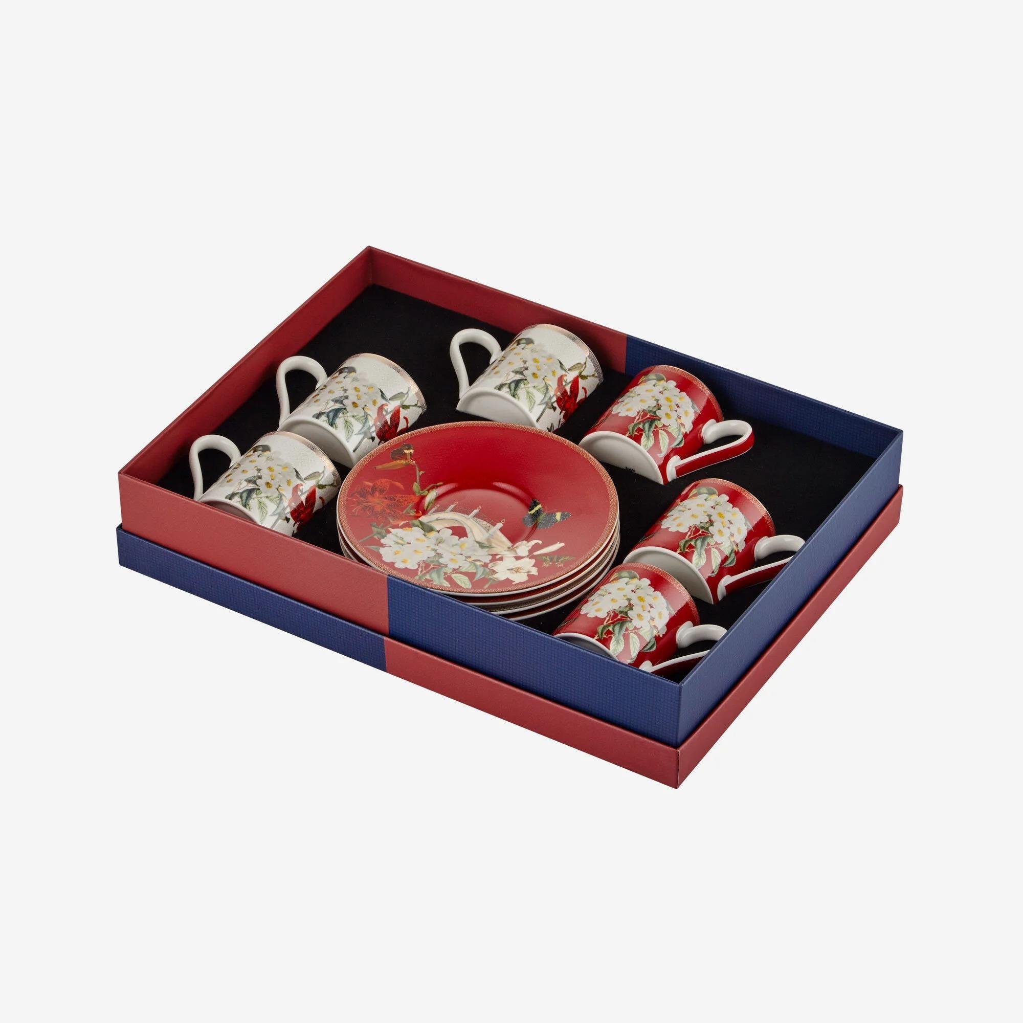 Kırmızı Beyaz Porselen Kahve Fincan Seti 90 Ml Butterfly Walley Collection by Chiara Alessi