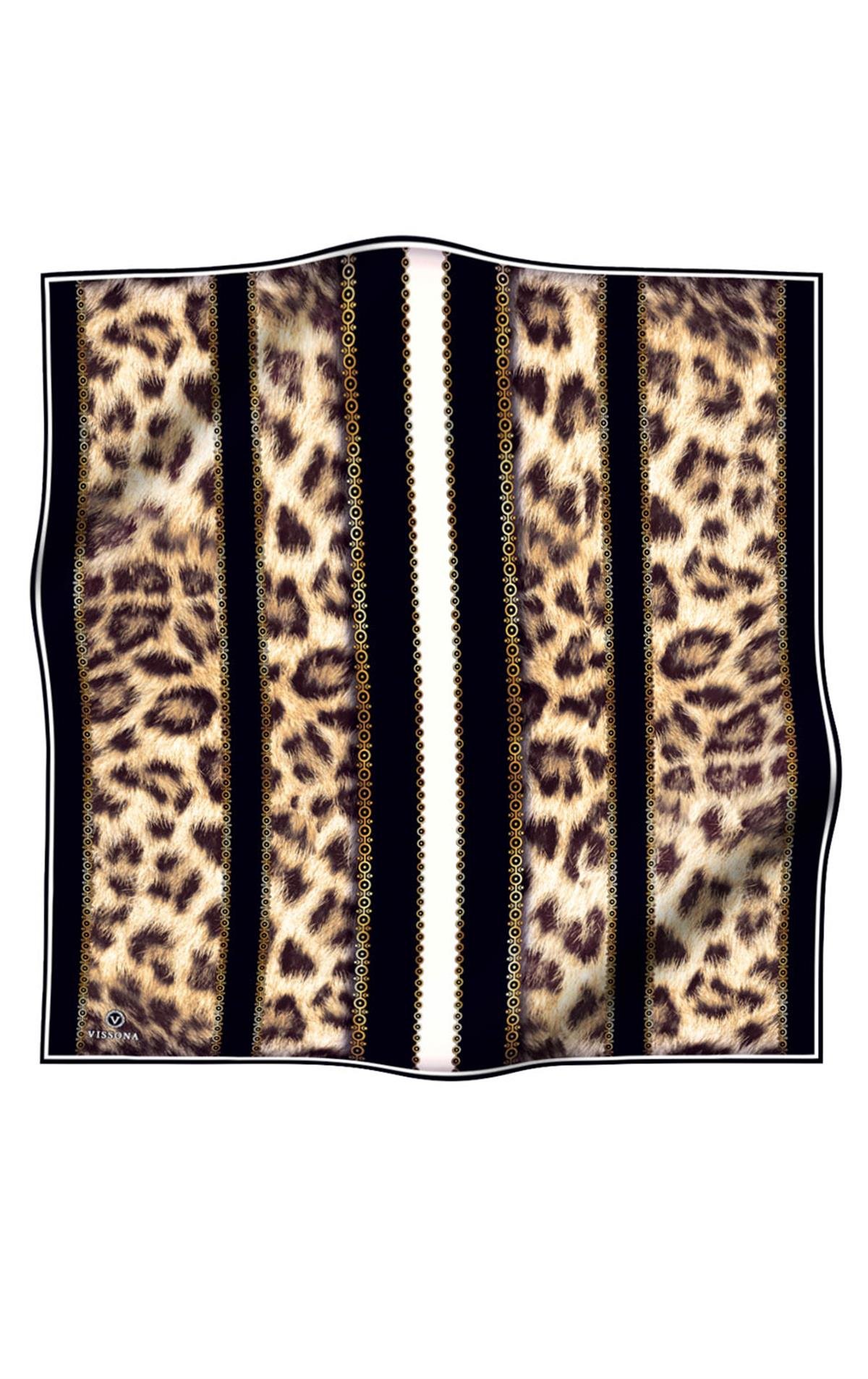 %100 Twill İpek Leopar Desenli Siyah - Krem Renkli 90x90 Eşarp Dikim Şekli : El Dikişi
