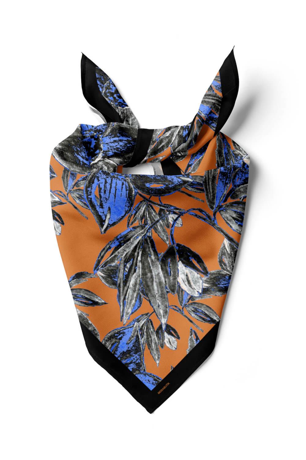 Kadın Çiçek Desenli Bandana 50x50 Mavi DG0466-22