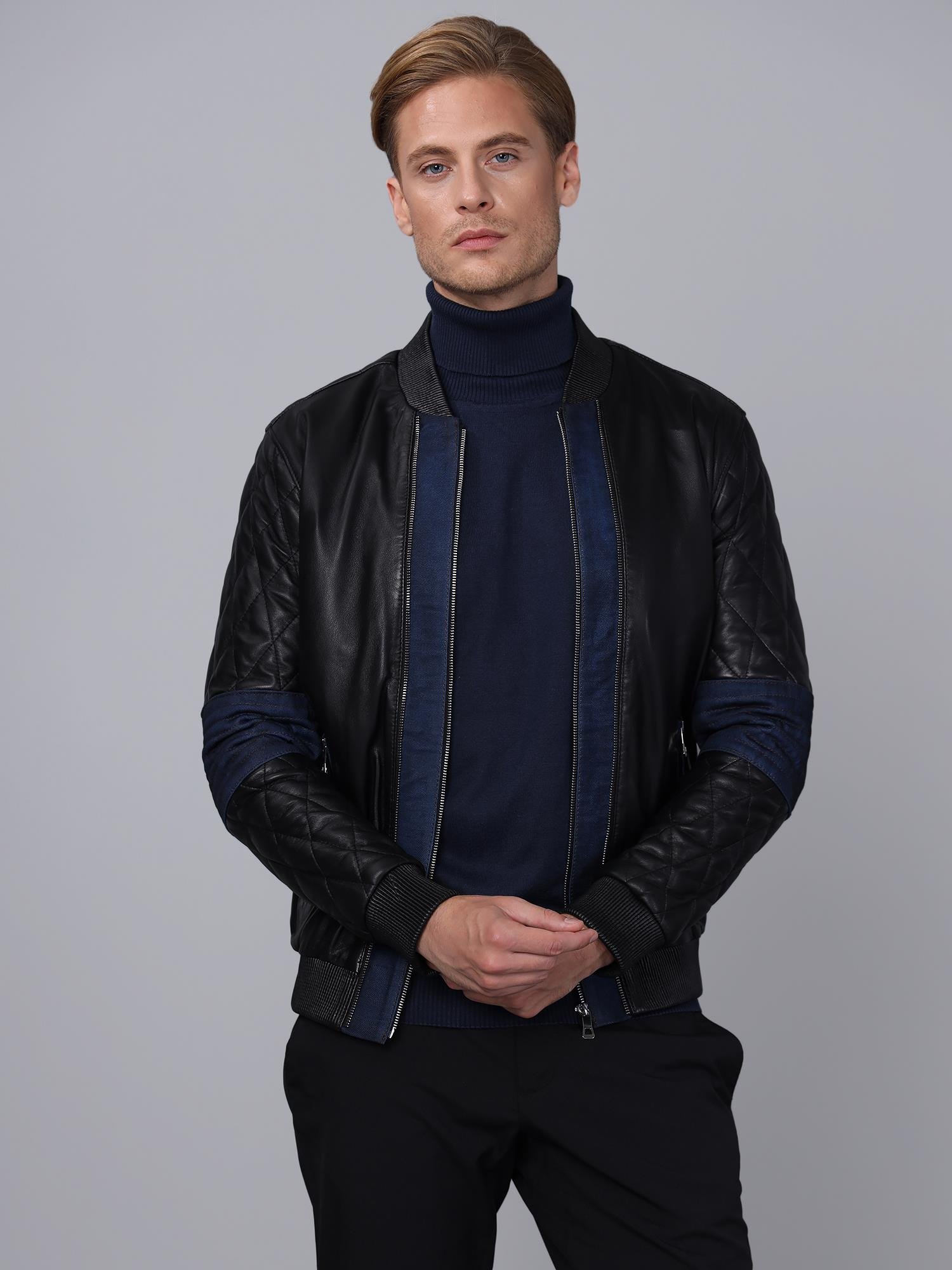 Basics&More Erkek Siyah Deri Ceket - E1023