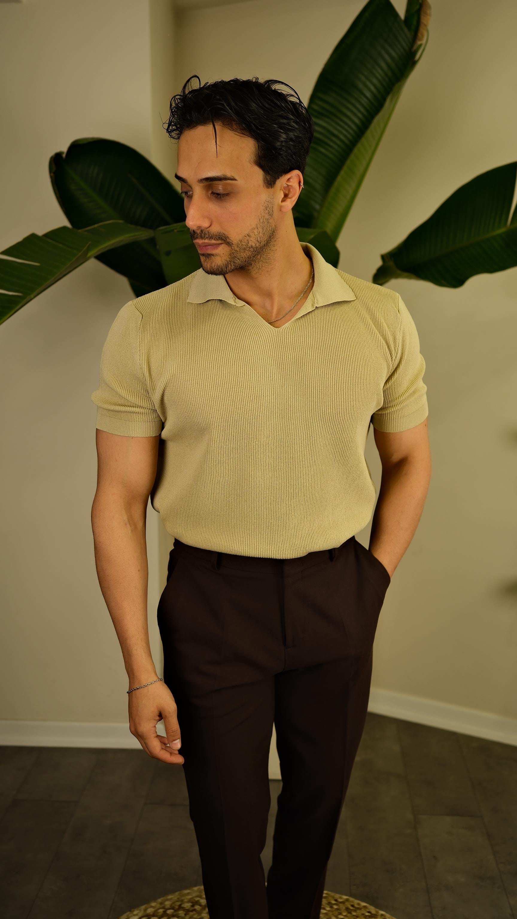 Apaş Yaka Bej Tshirt