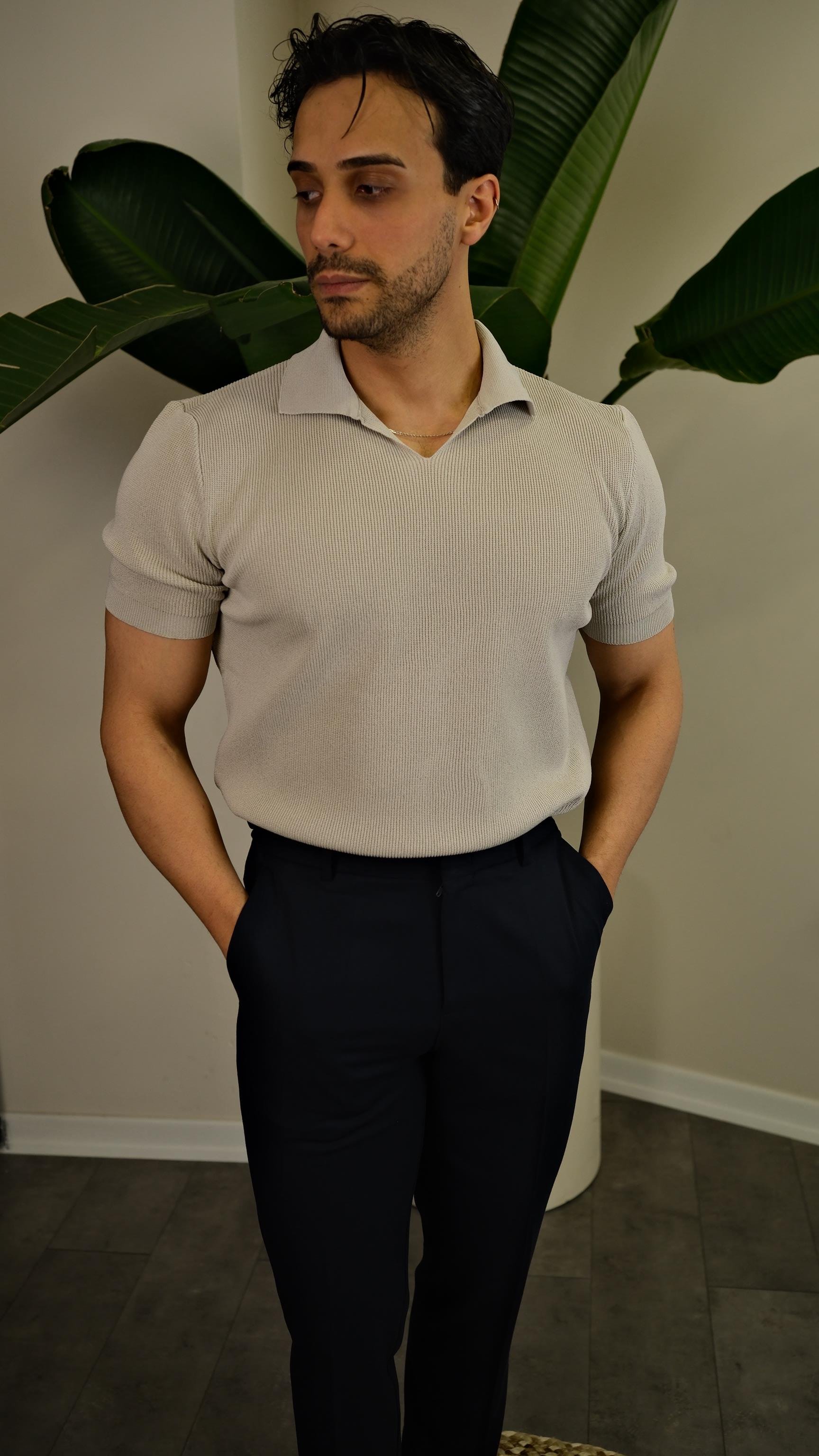 Apaş Yaka Gri Tshirt
