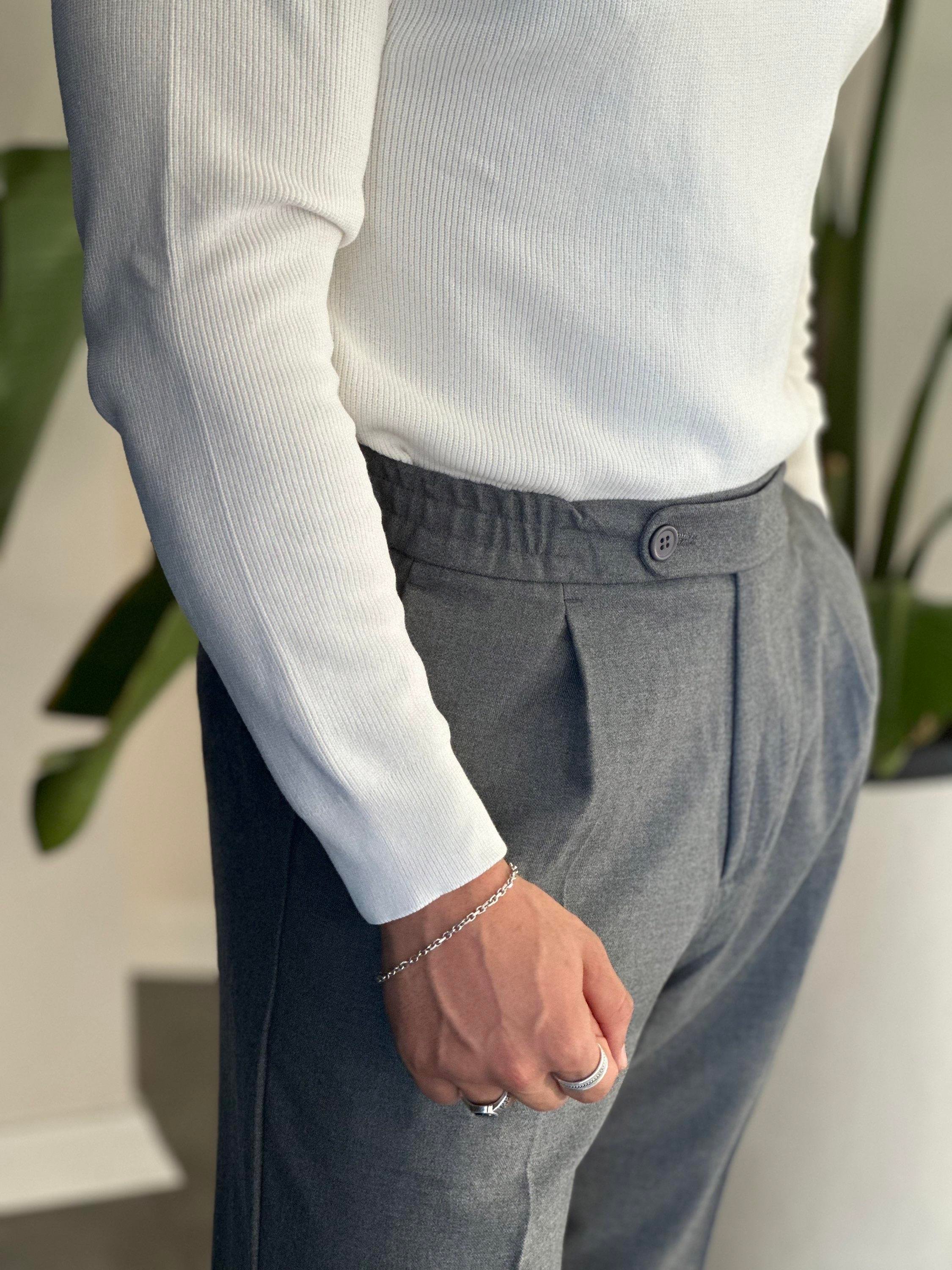 Pamuklu Hafif Baggy Gri Kumaş Pantolon