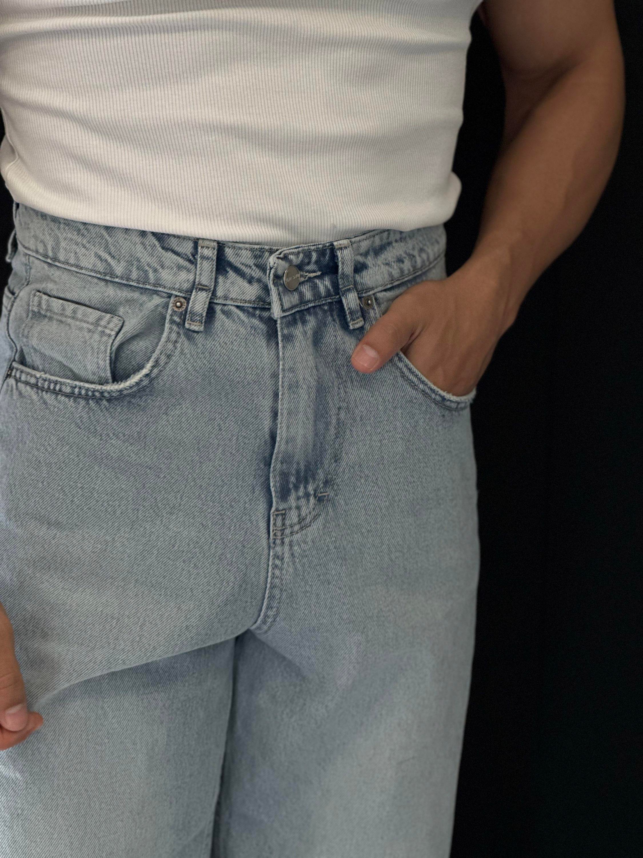 Yüksek Bel Baggy Açık Mavi Kot Pantolon