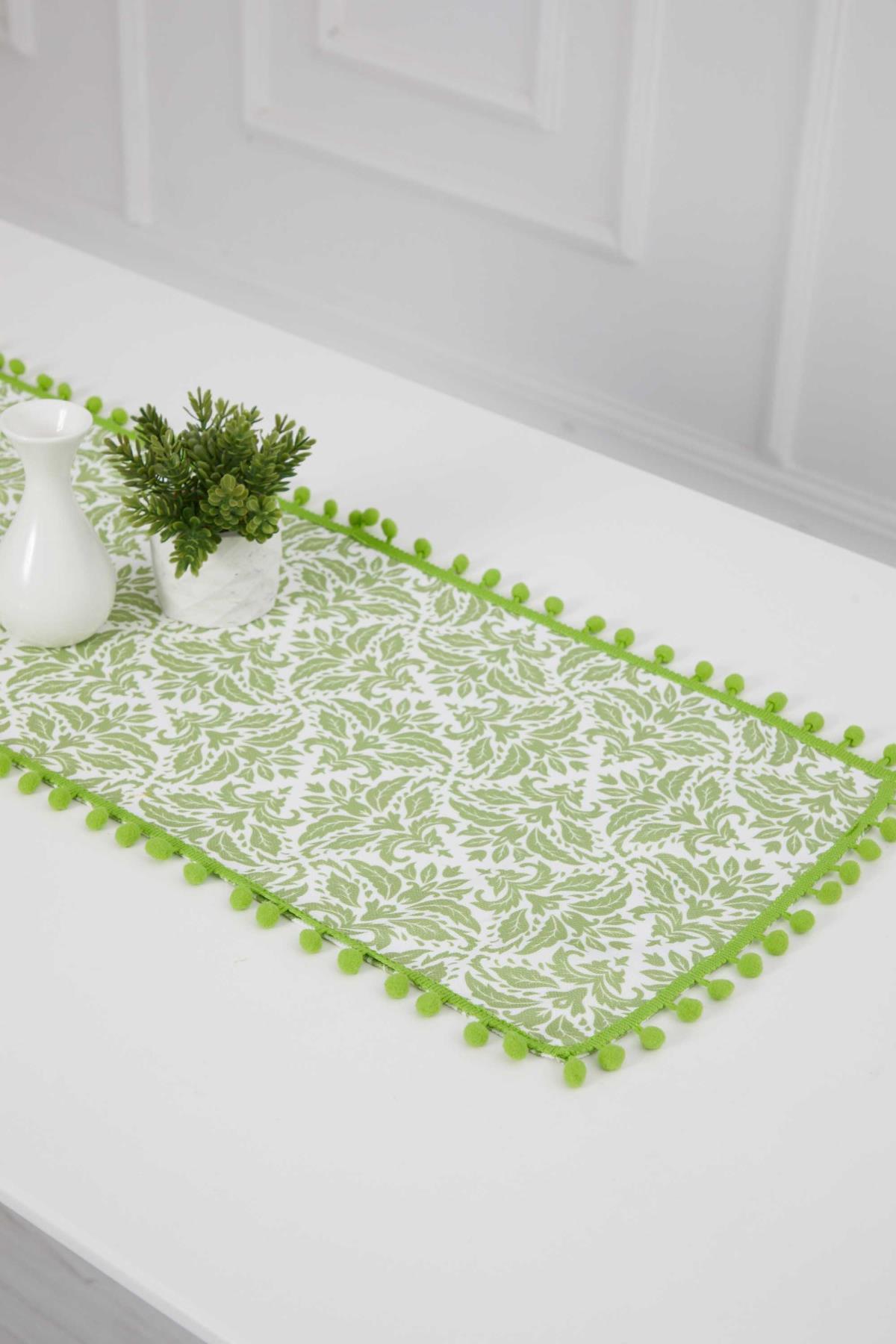 Kenarları Ponponlu ve Desenli Runner 90 x 30,R-71K Suzani Desen 80
