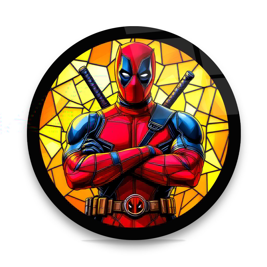 Vitray Desenli Deadpool Yuvarlak Cam Tablo