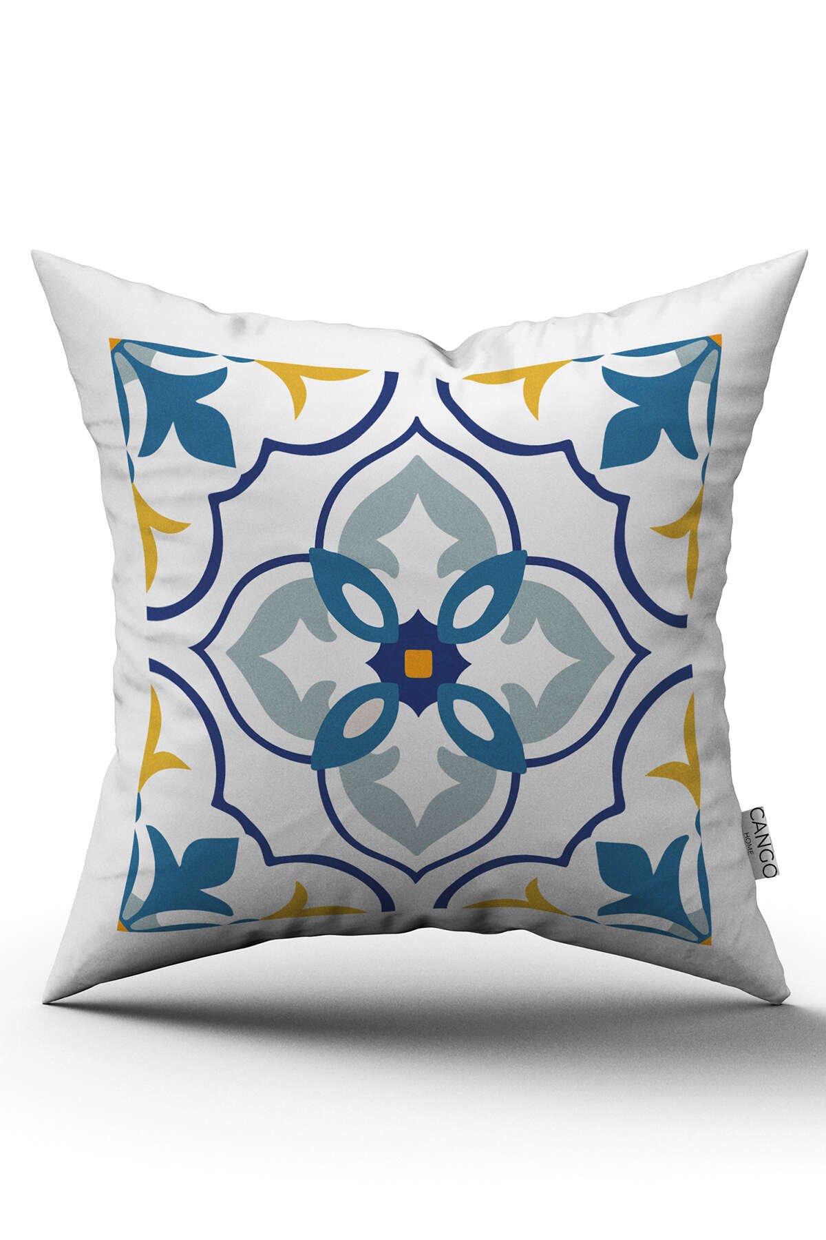 Beyaz Mavi Modern Etnik Karo Desenli Dijital Baskılı Kırlent Kılıfı CGH562