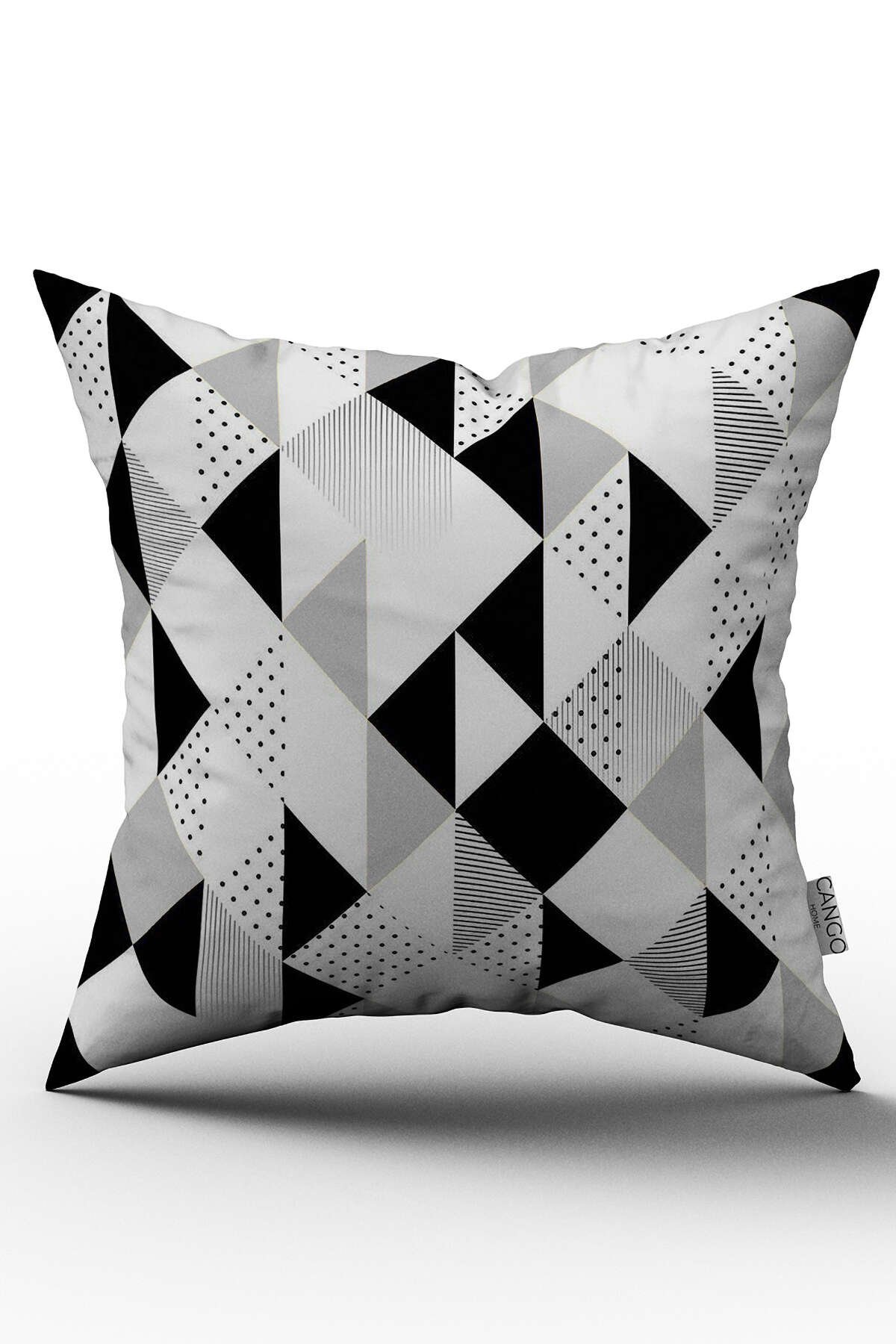 Beyaz Siyah Modern Geometrik Kırlent Yastık Kılıfı - CGH245