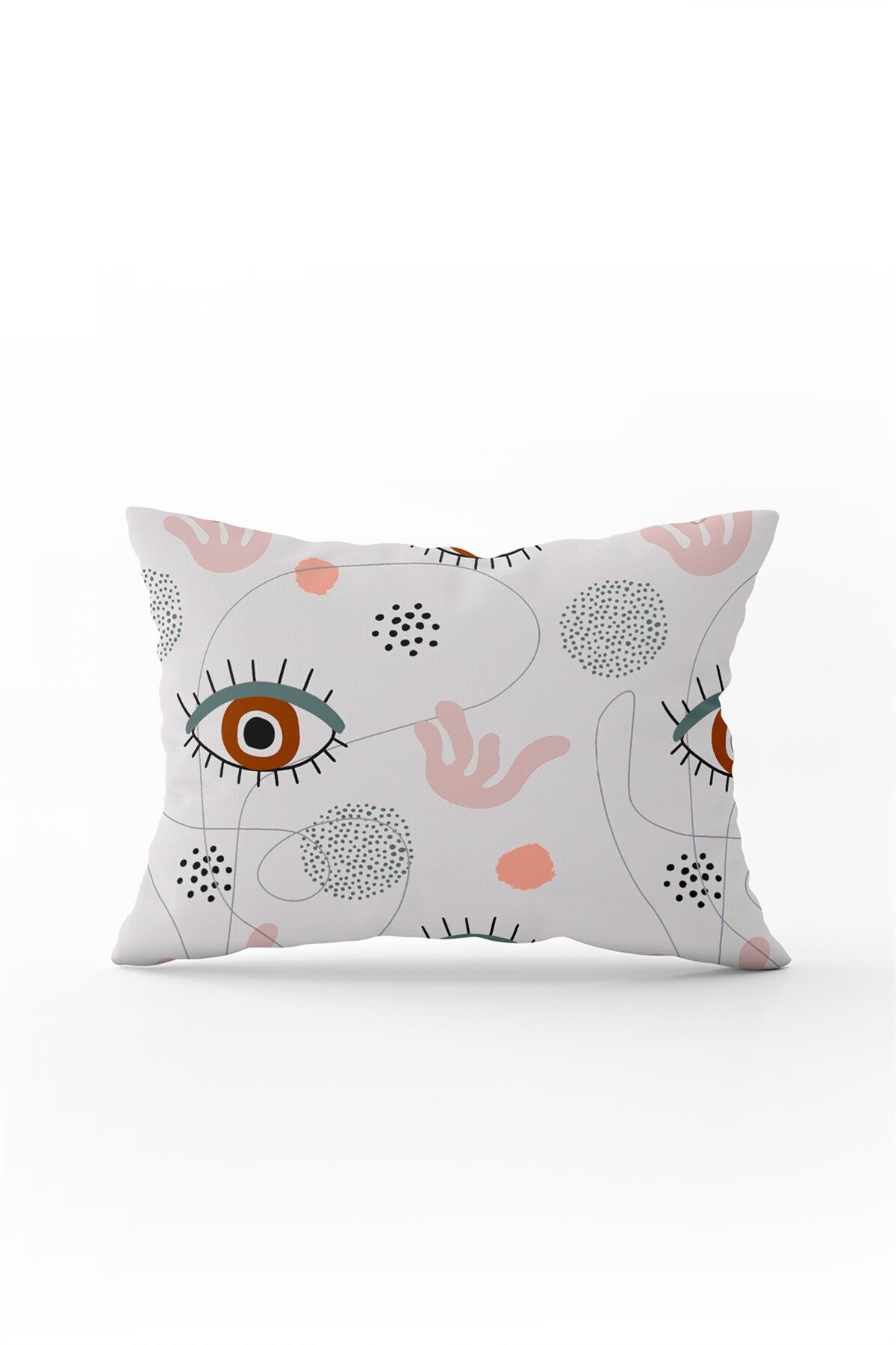 Çift Taraflı 35x50 Gri Pembe Modern Göz Desenli Kırlent Yastık Kılıfı - CGH248-3550