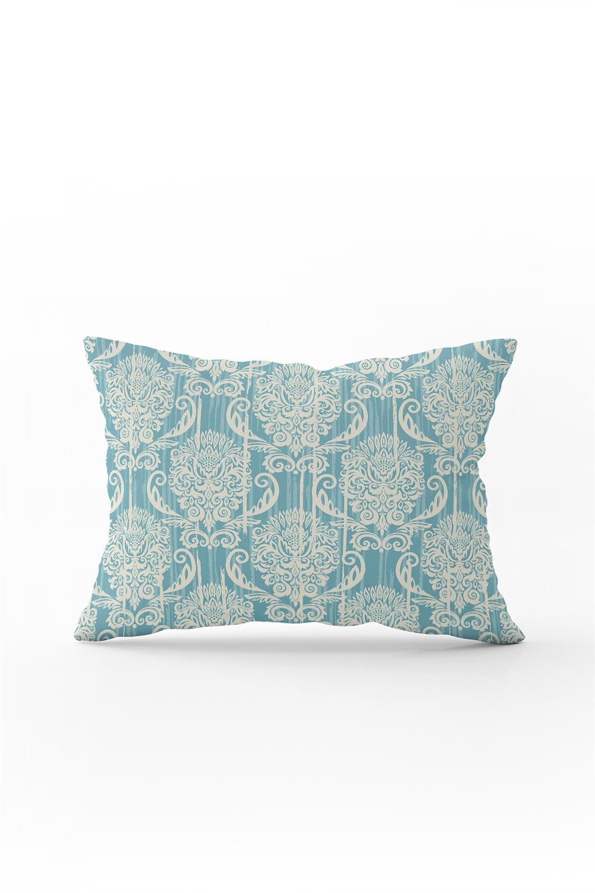 Çift Taraflı 35x50 Mavi Krem Damask Desenli Kırlent Yastık Kılıfı - CGH096-3550