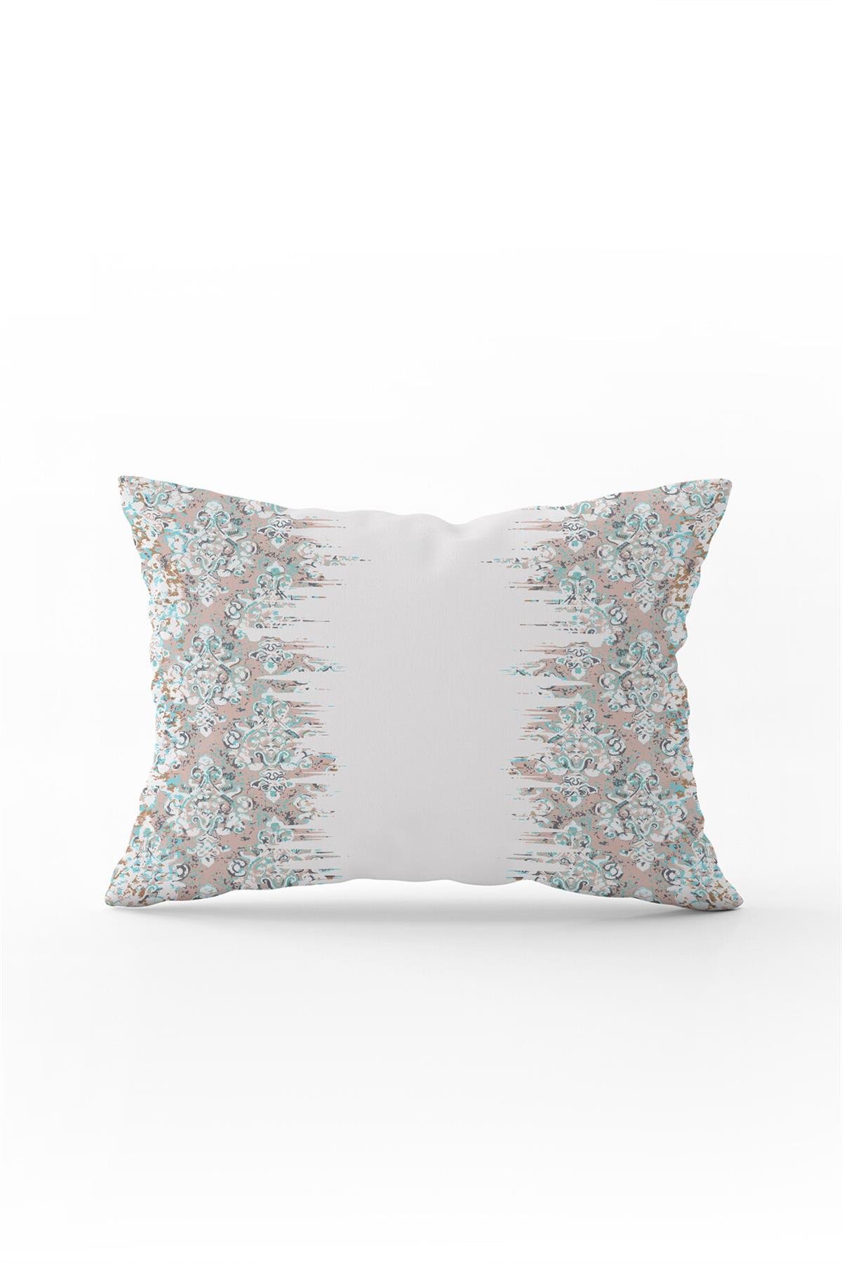 Çift Taraflı 35x50 Turkuaz Gri Damask Desenli Kırlent Yastık Kılıfı - CGH130-3550