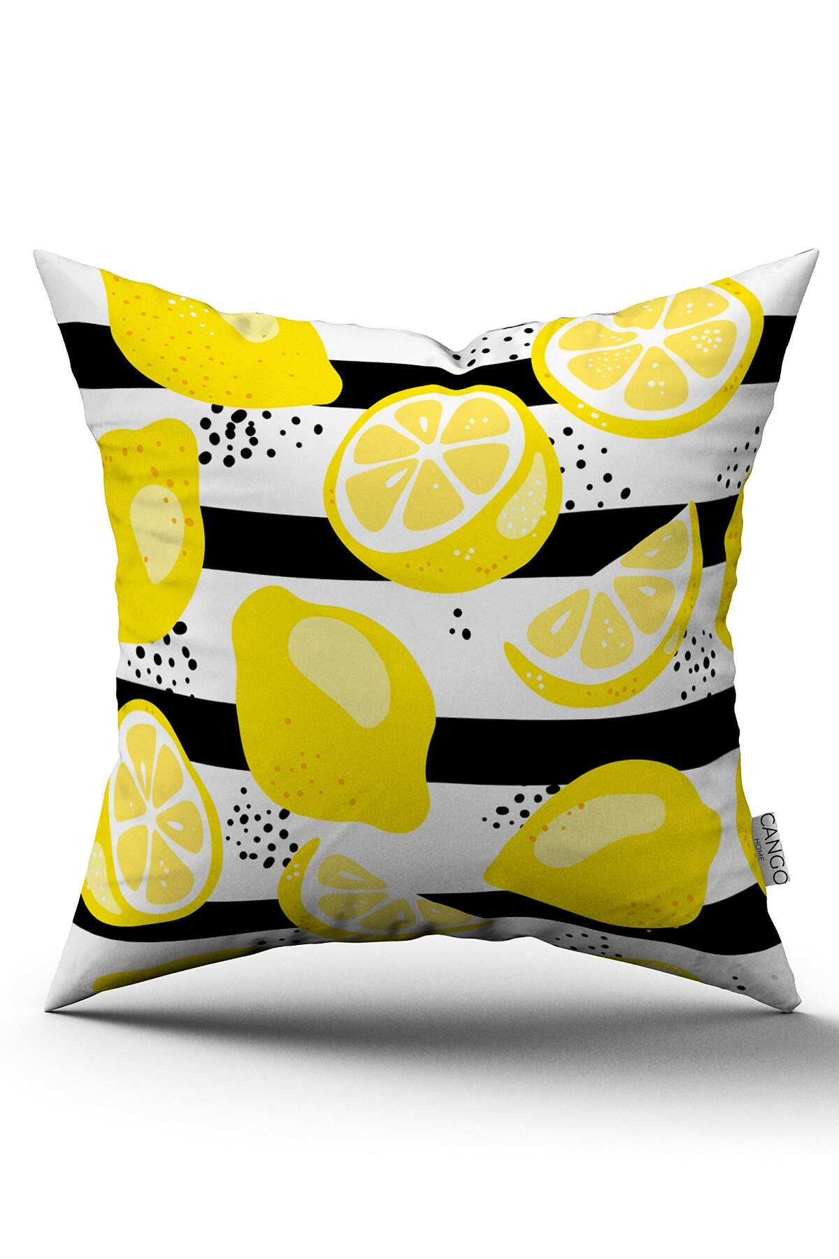 Çift Taraflı Beyaz Sarı Limon Desenli Dijital Baskılı Kırlent Kılıfı - OYTYK906-CT