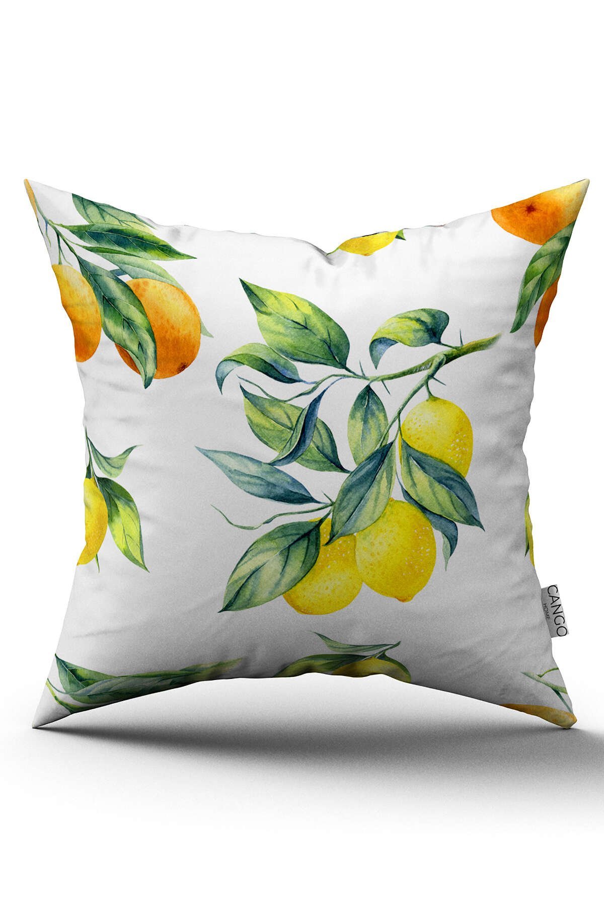 Çift Taraflı Beyaz Sarı Limon Desenli Dijital Baskılı Kırlent Kılıfı - OYTYK895-CT