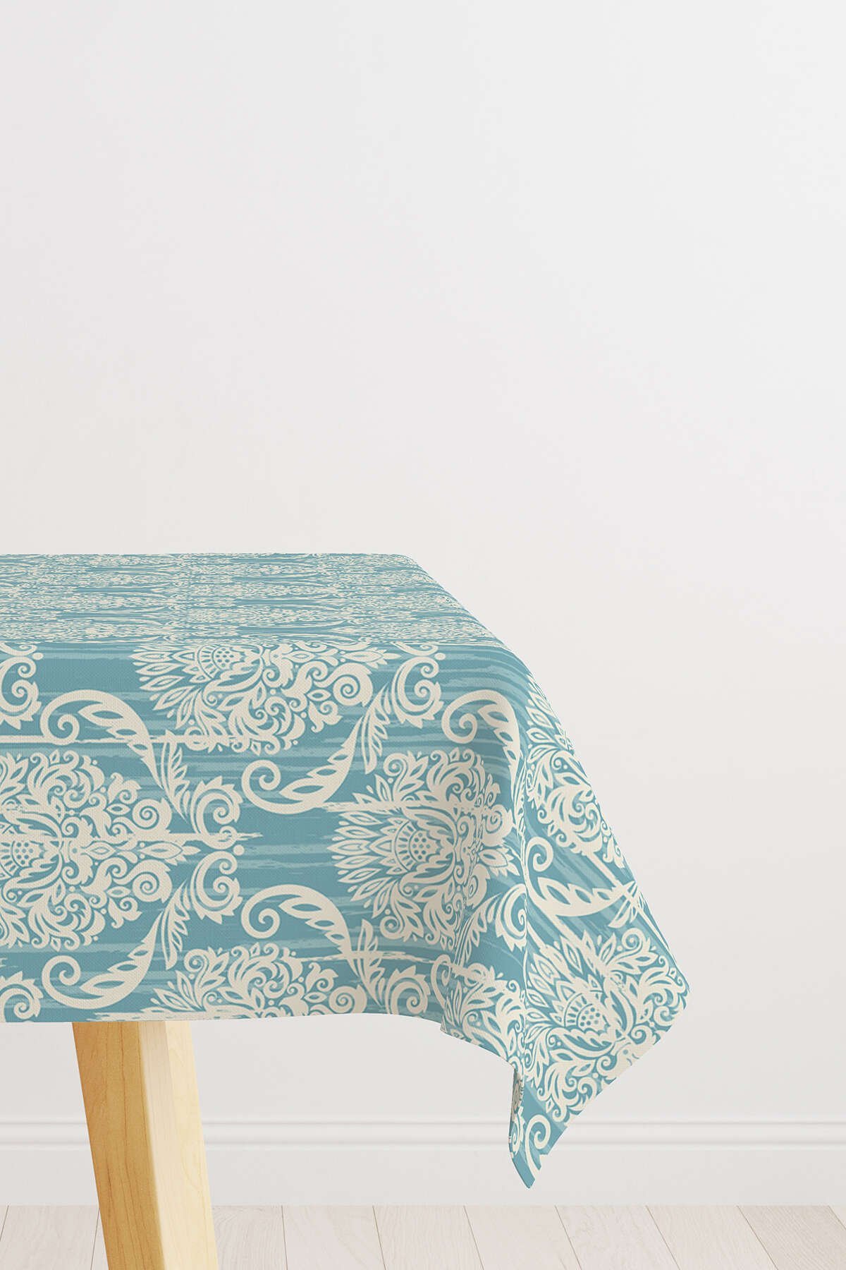 Mavi Krem Damask Desenli Masaörtüsü CGH096-MS
