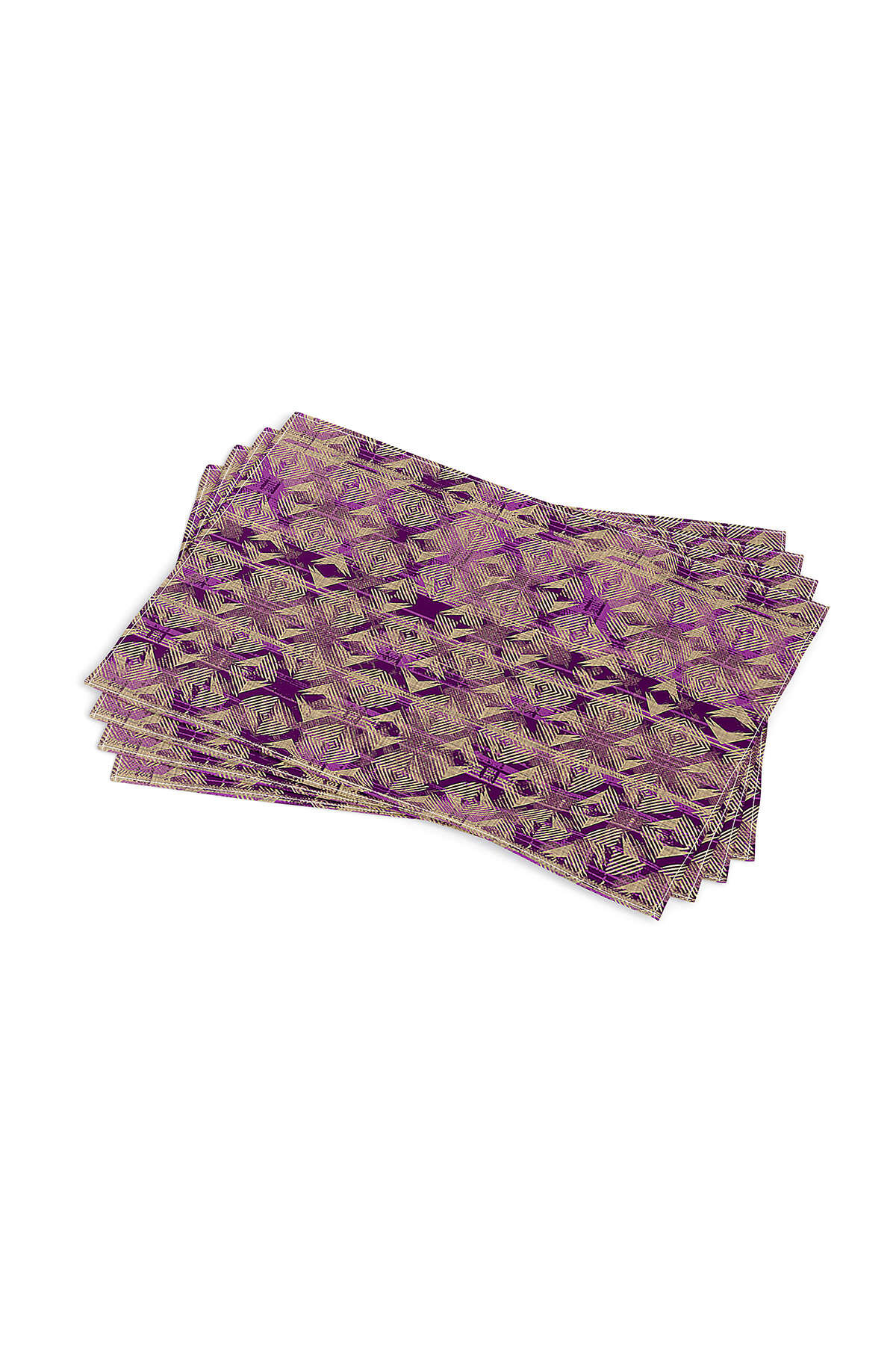 Mor Kahverengi Modern Geometrik Desenli Dijital Baskı Amerikan Servisi 4'lü Set CGH495-AS