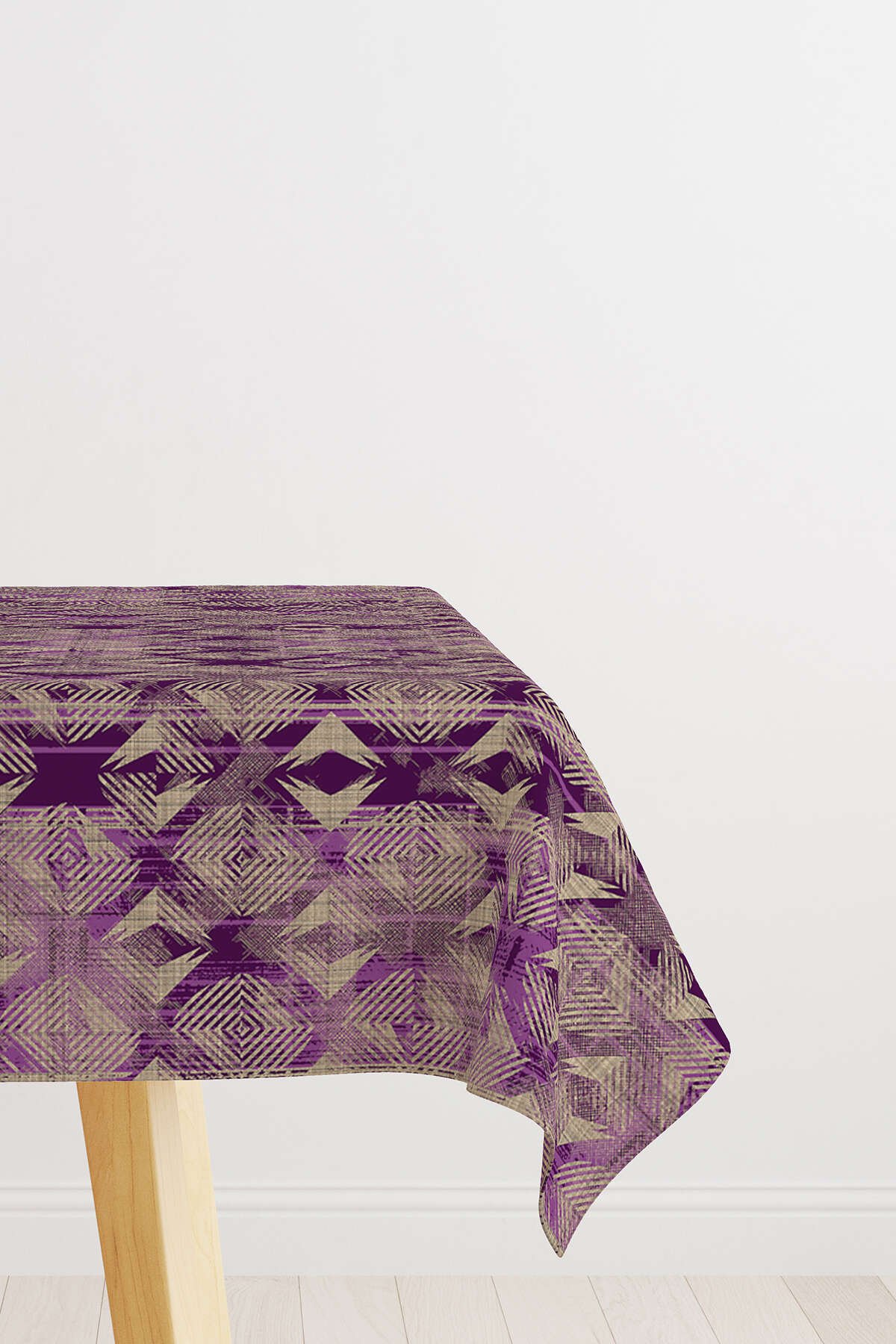 Mor Kahverengi Modern Geometrik Desenli Dijital Baskılı Masaörtüsü CGH495-MS