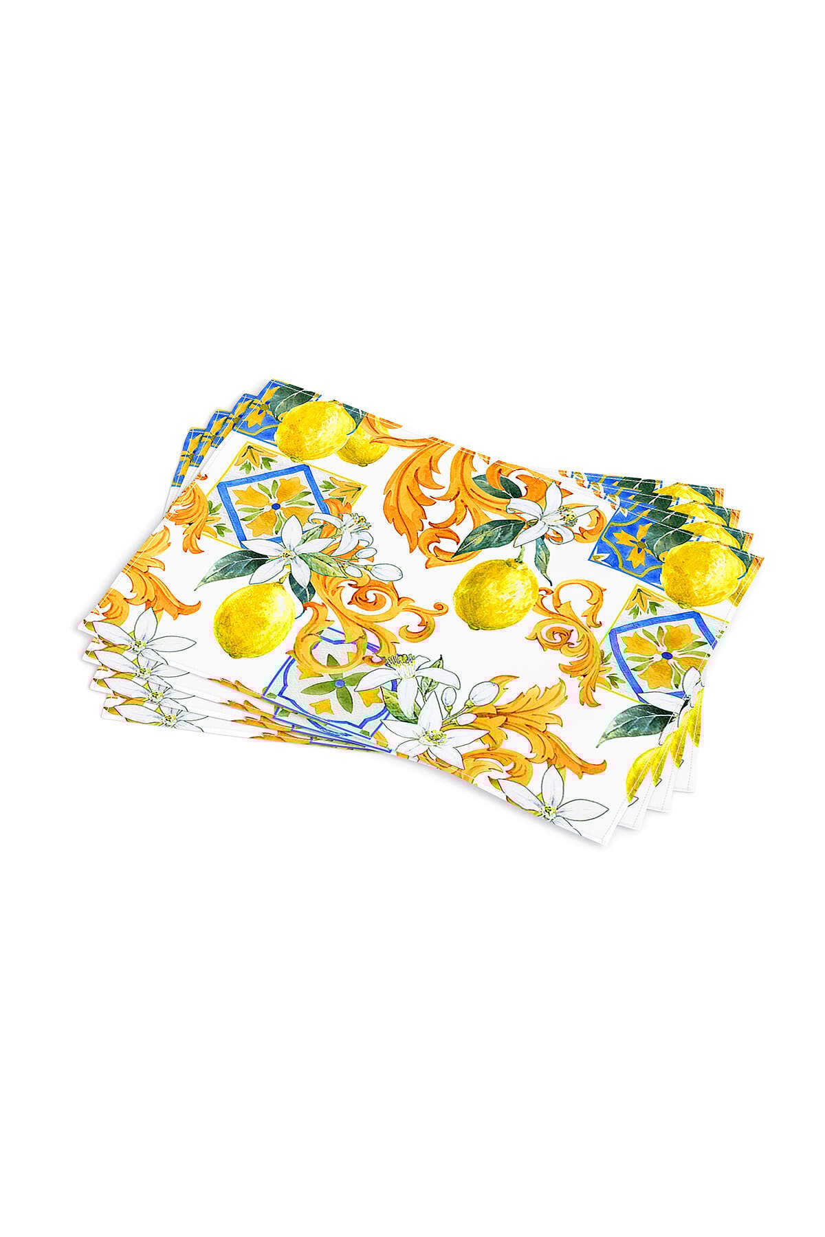 Sarı Mavi Limon Desenli Dijital Baskı Amerikan Servisi 4'lü Set CGH505-AS