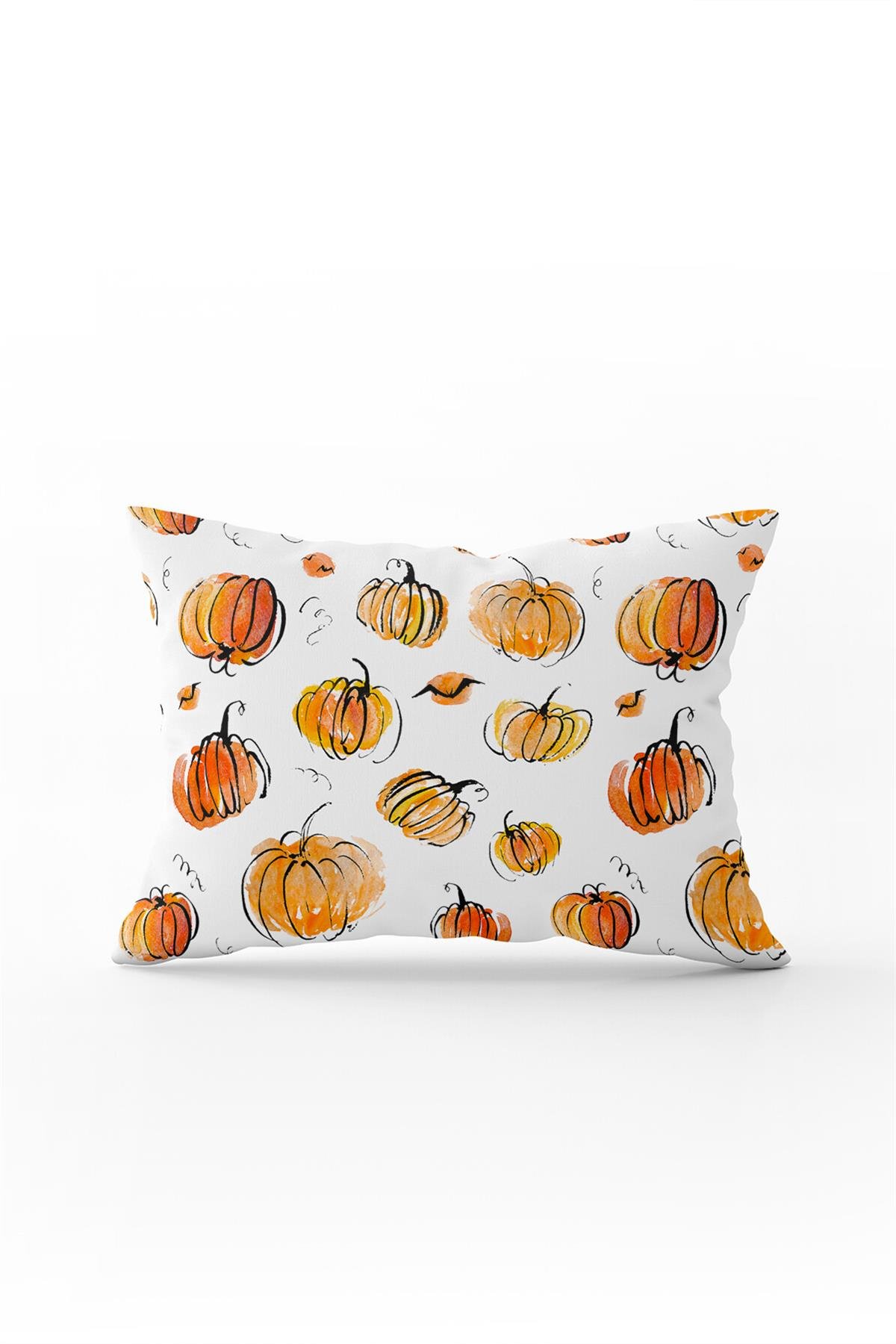 Turuncu Halloween Balkabağı Desenli Dijital Baskılı Kırlent Kılıfı CGH753-3550 Çift Tarafı Baskılı
