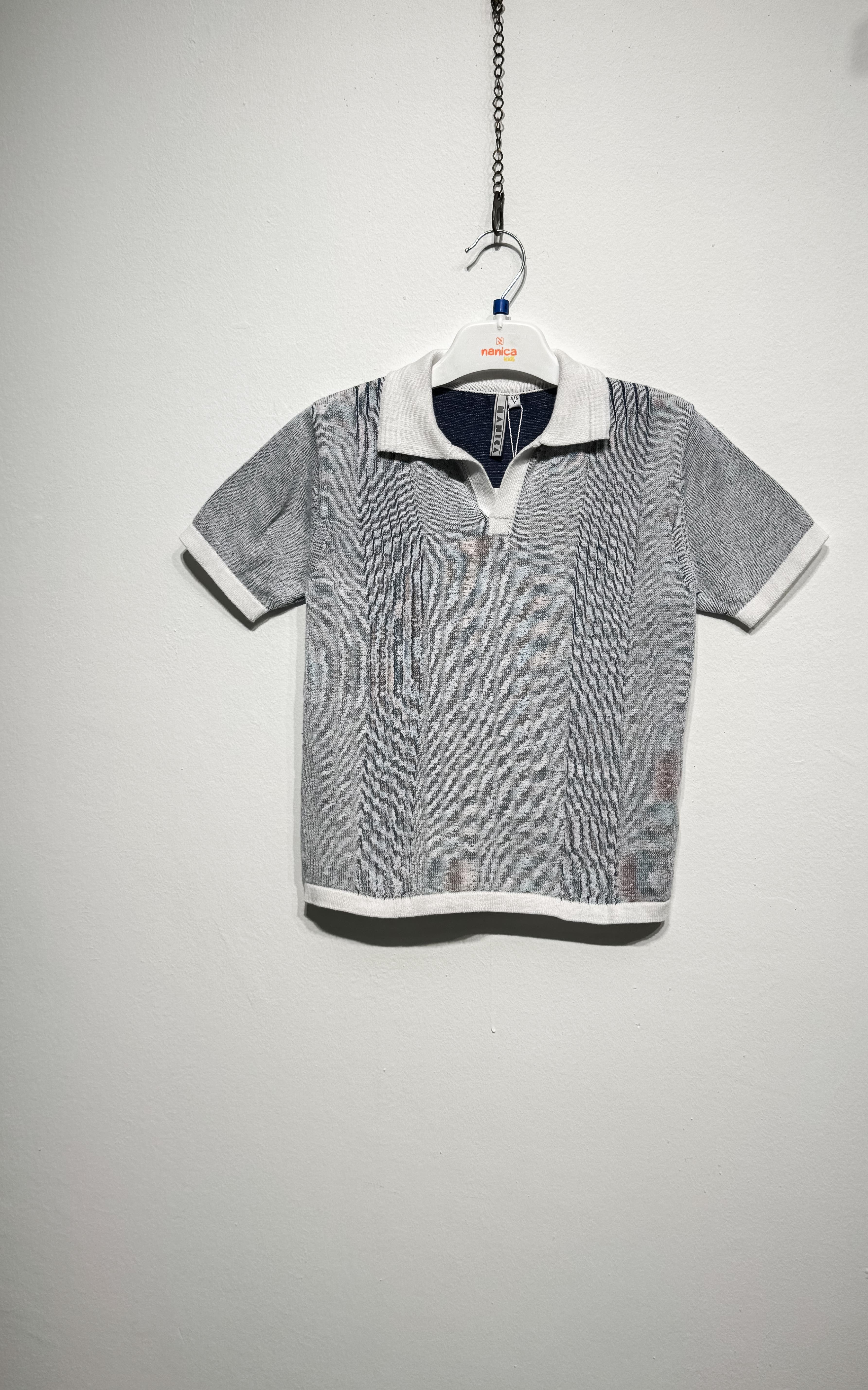 Boys Polo Neck Striped Knit TShirt Ages 6–16 – 125407