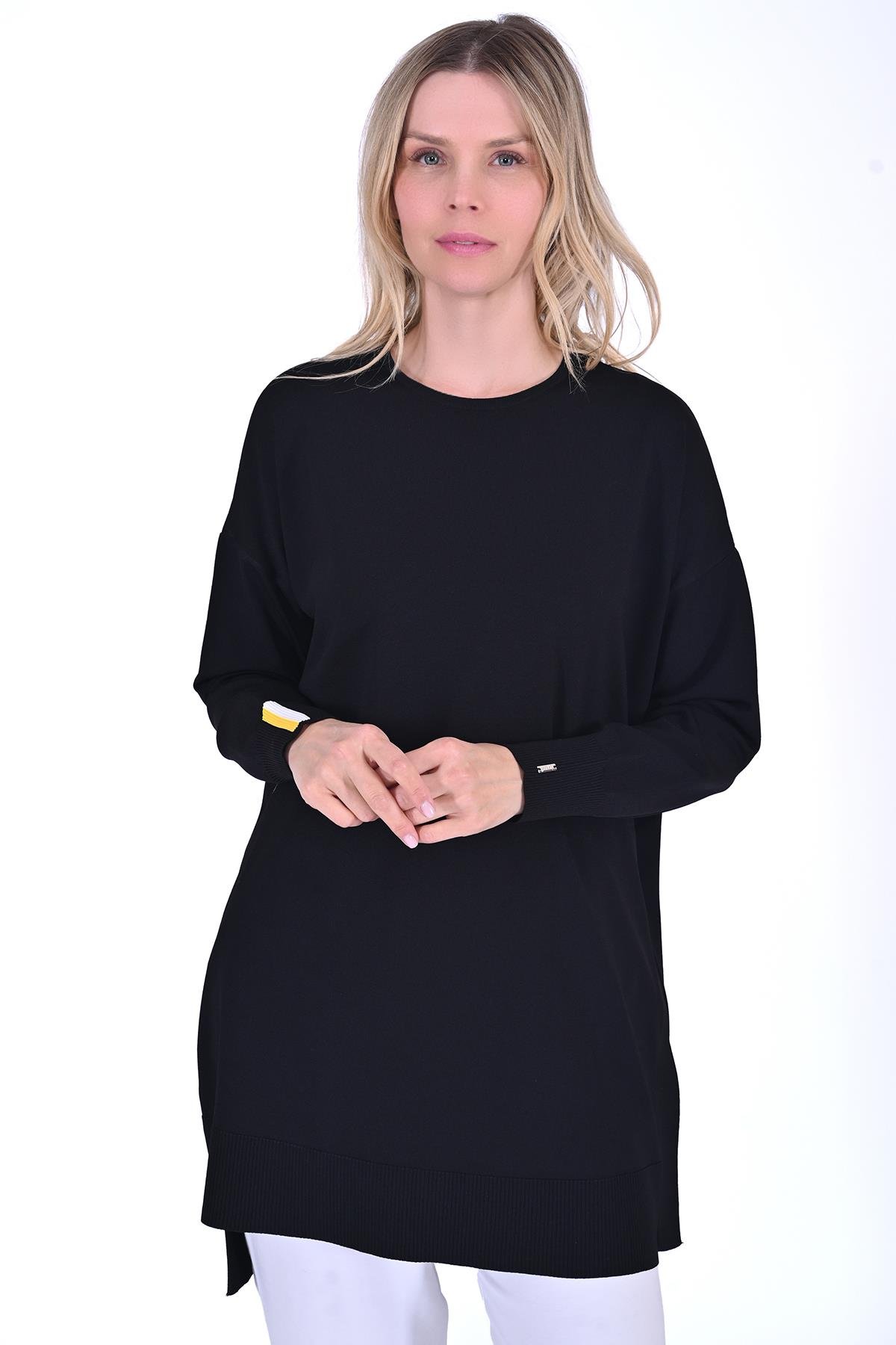 Oversize Renk Detaylı Triko Tunik SİYAH
